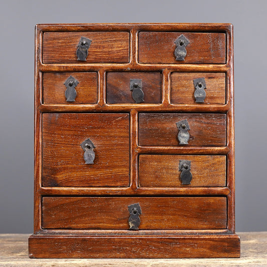 Chinese antique rosewood handmade carved nine drawer cabinet