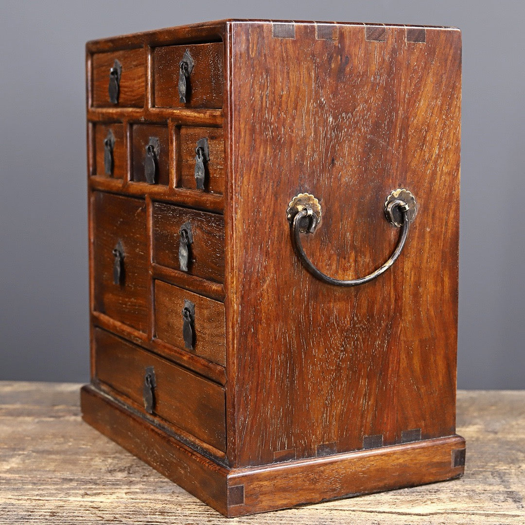 Chinese antique rosewood handmade carved nine drawer cabinet