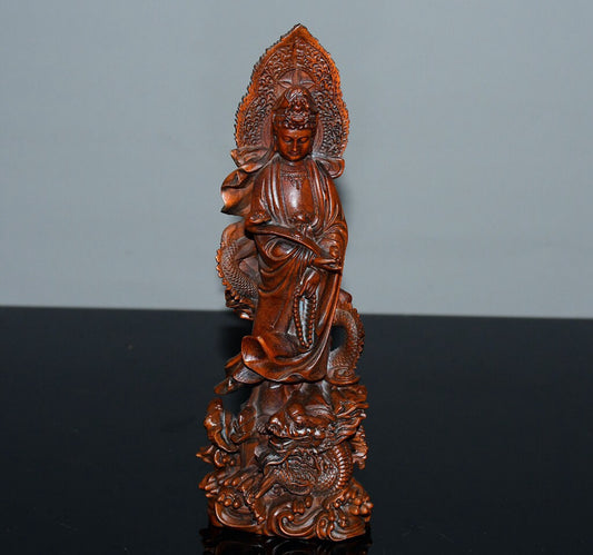 Chinese antique small leaf boxwood Guanyin ornaments