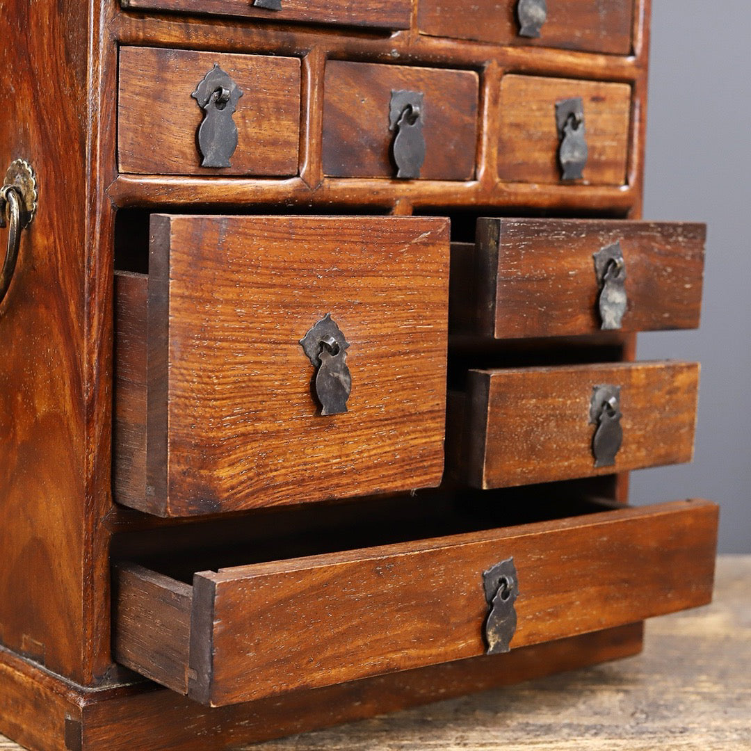 Chinese antique rosewood handmade carved nine drawer cabinet