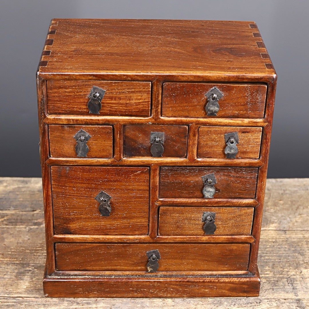 Chinese antique rosewood handmade carved nine drawer cabinet