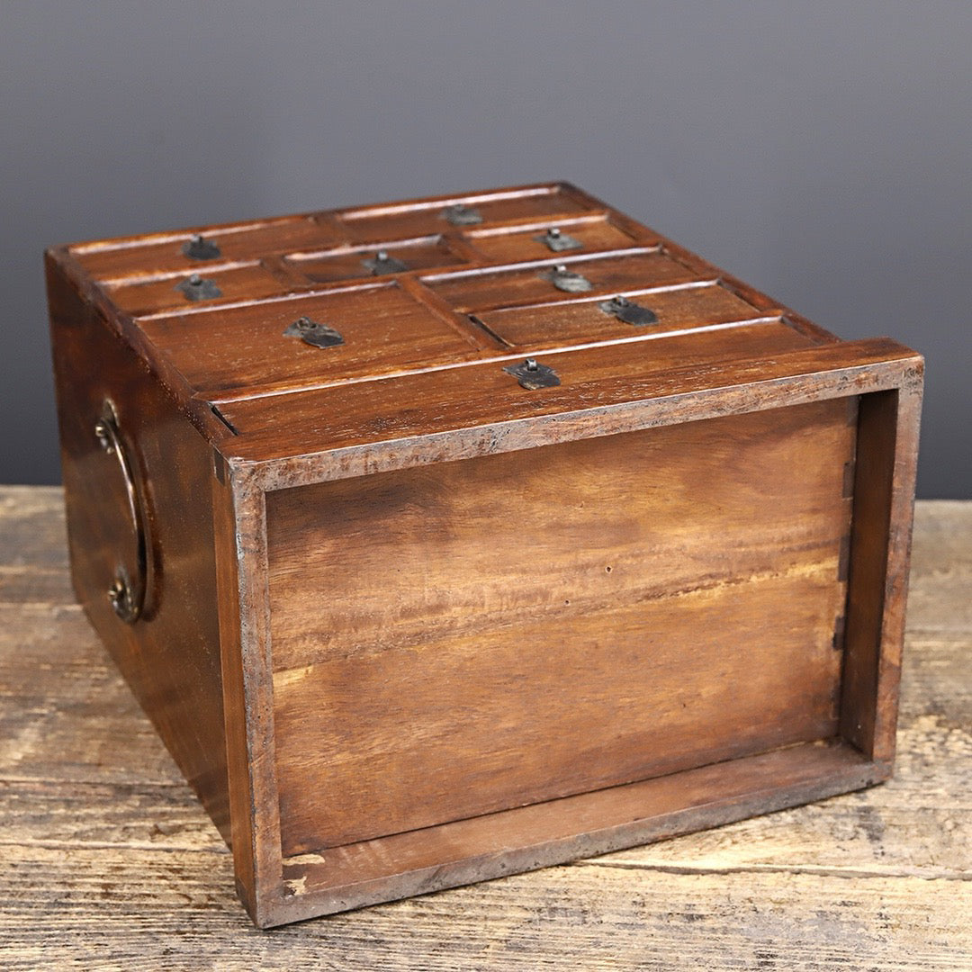 Chinese antique rosewood handmade carved nine drawer cabinet