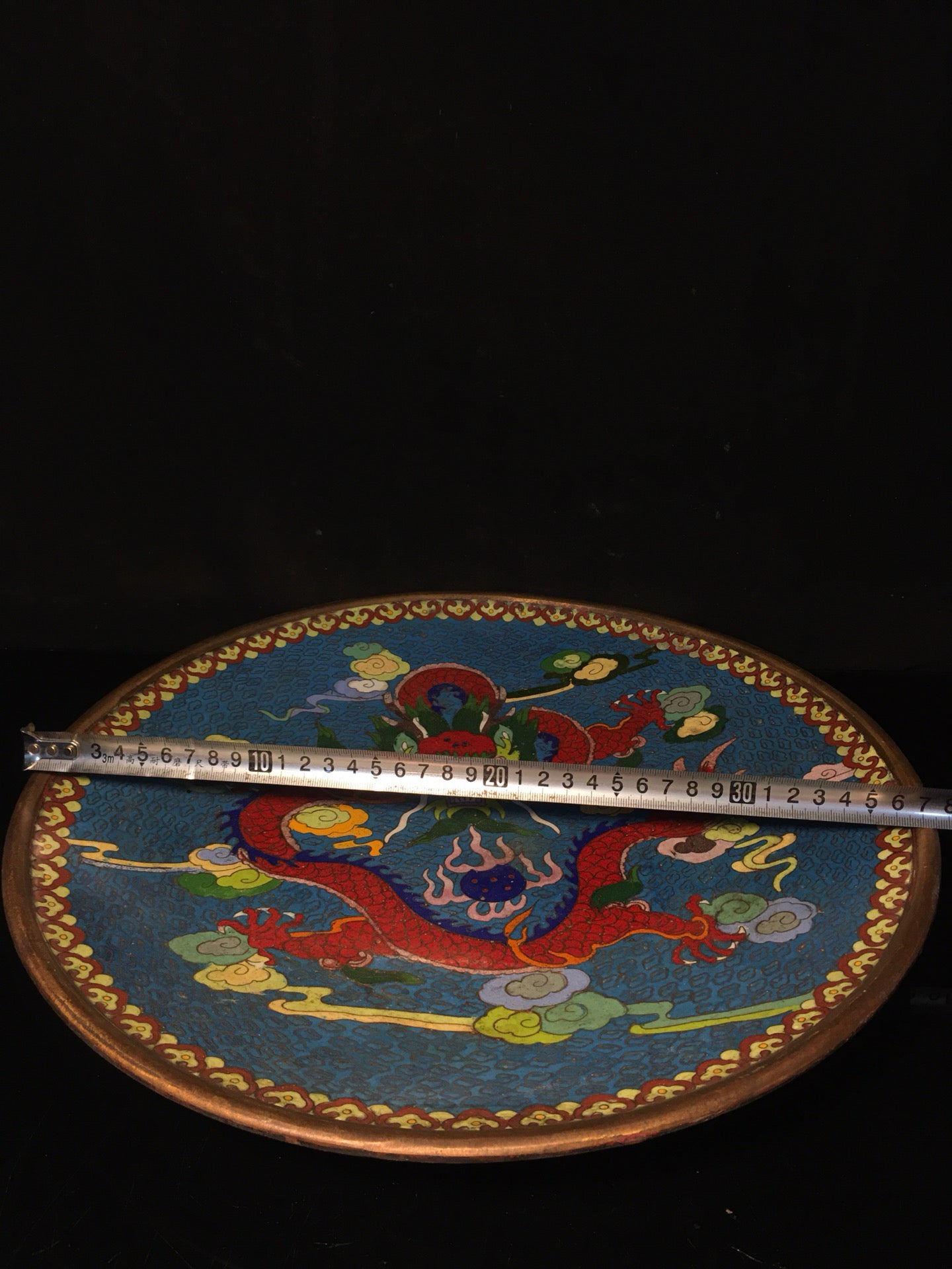 Chinese antique cloisonn é silk enamel carved dragon plate
