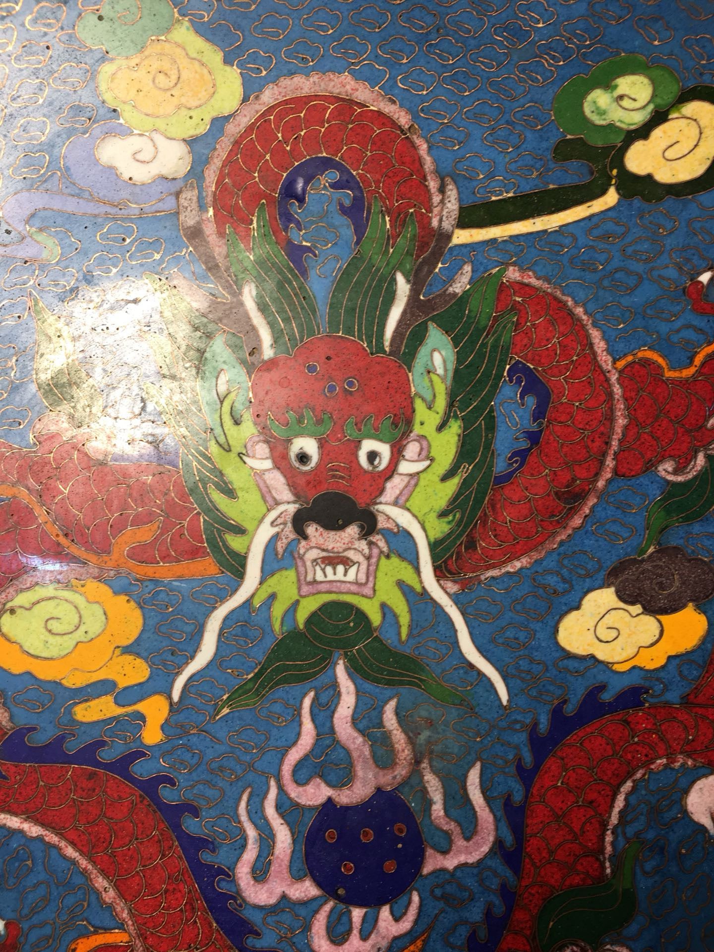 Chinese antique cloisonn é silk enamel carved dragon plate