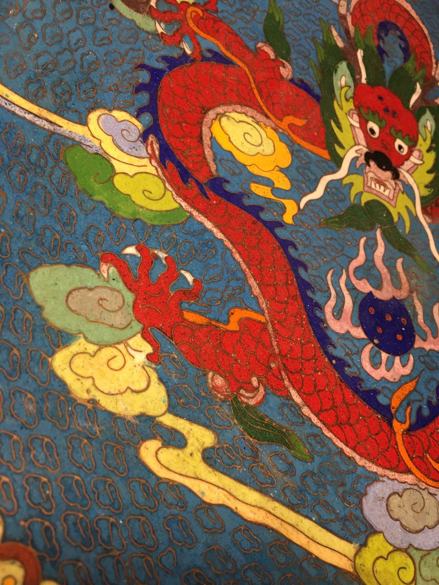 Chinese antique cloisonn é silk enamel carved dragon plate