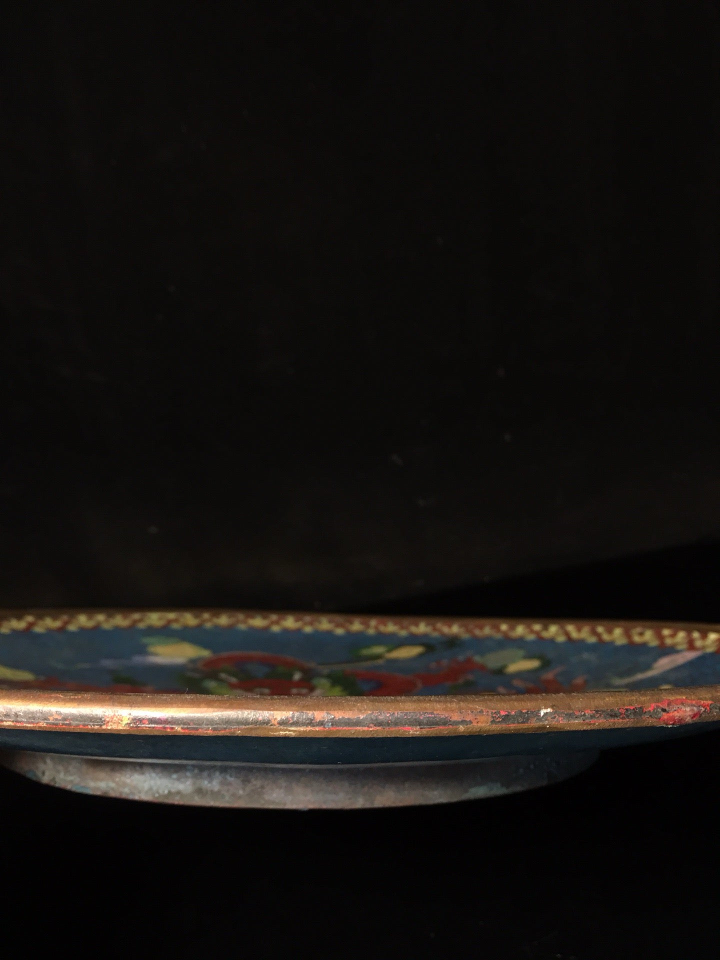 Chinese antique cloisonn é silk enamel carved dragon plate