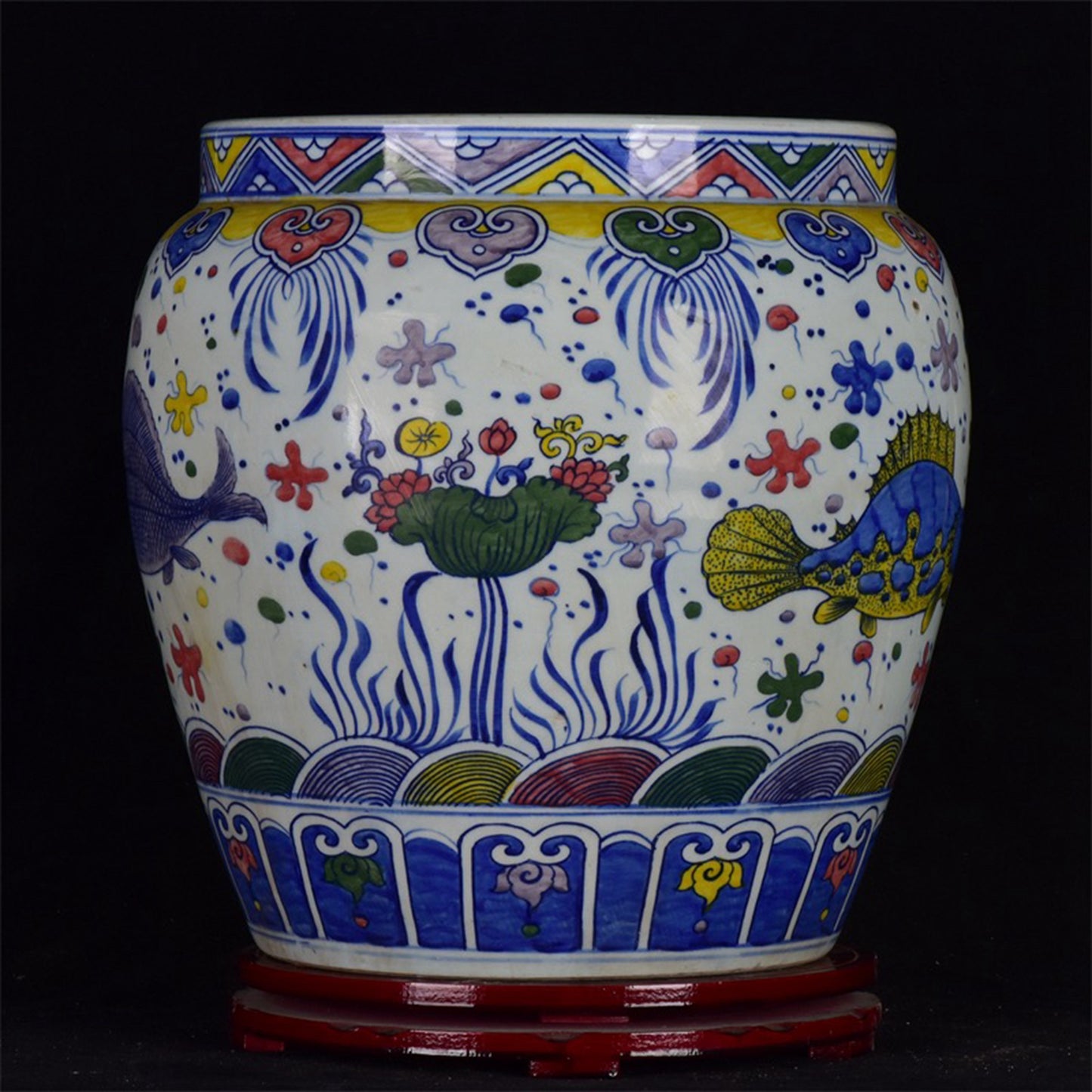 Chinese Antique Blue and White Fish and Algae Pattern Jar