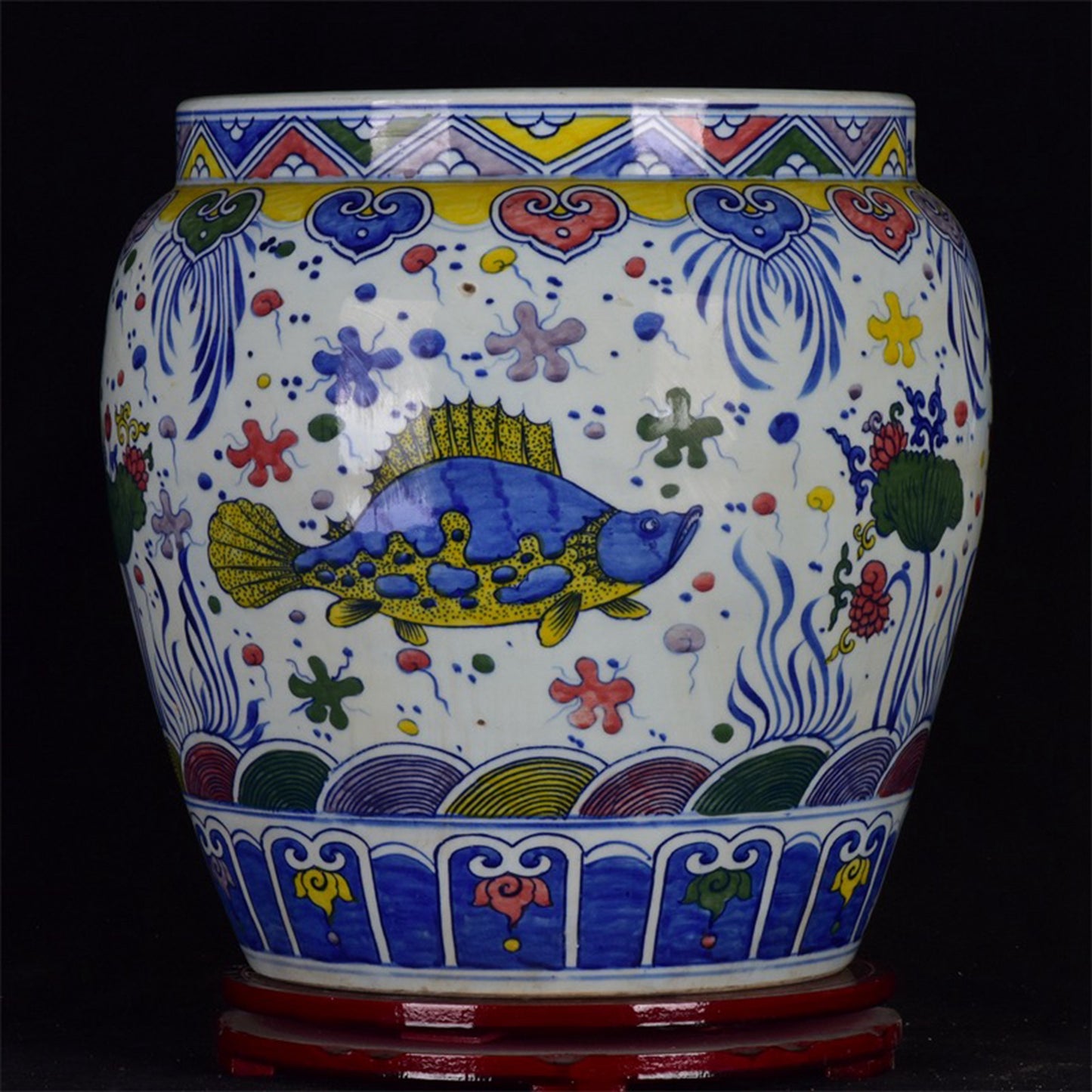Chinese Antique Blue and White Fish and Algae Pattern Jar