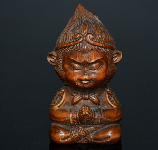 Chinese antique small leaf boxwood Sun Wukong ornament