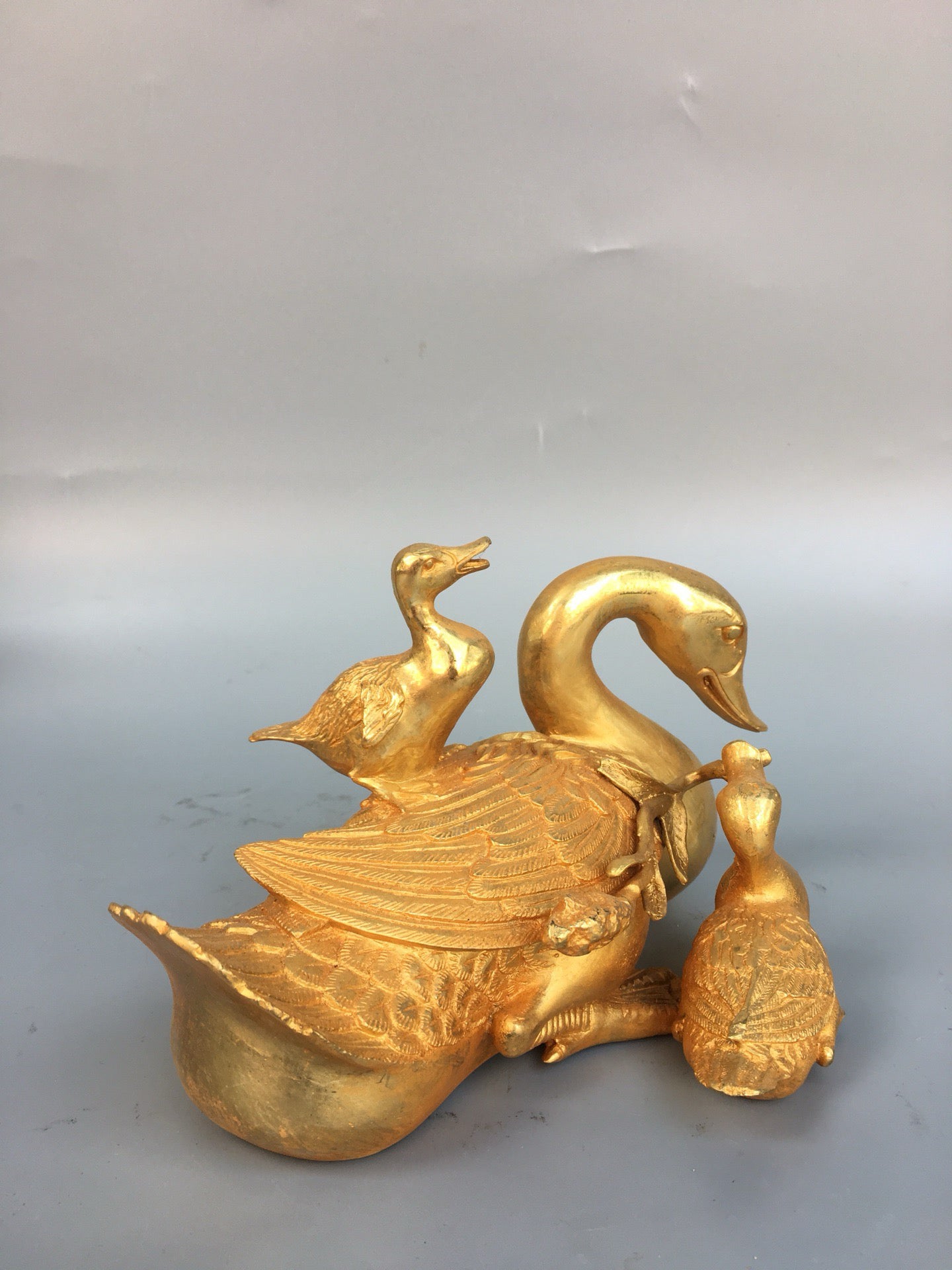 Chinese Antique Bronze Gilded Mandarin Duck