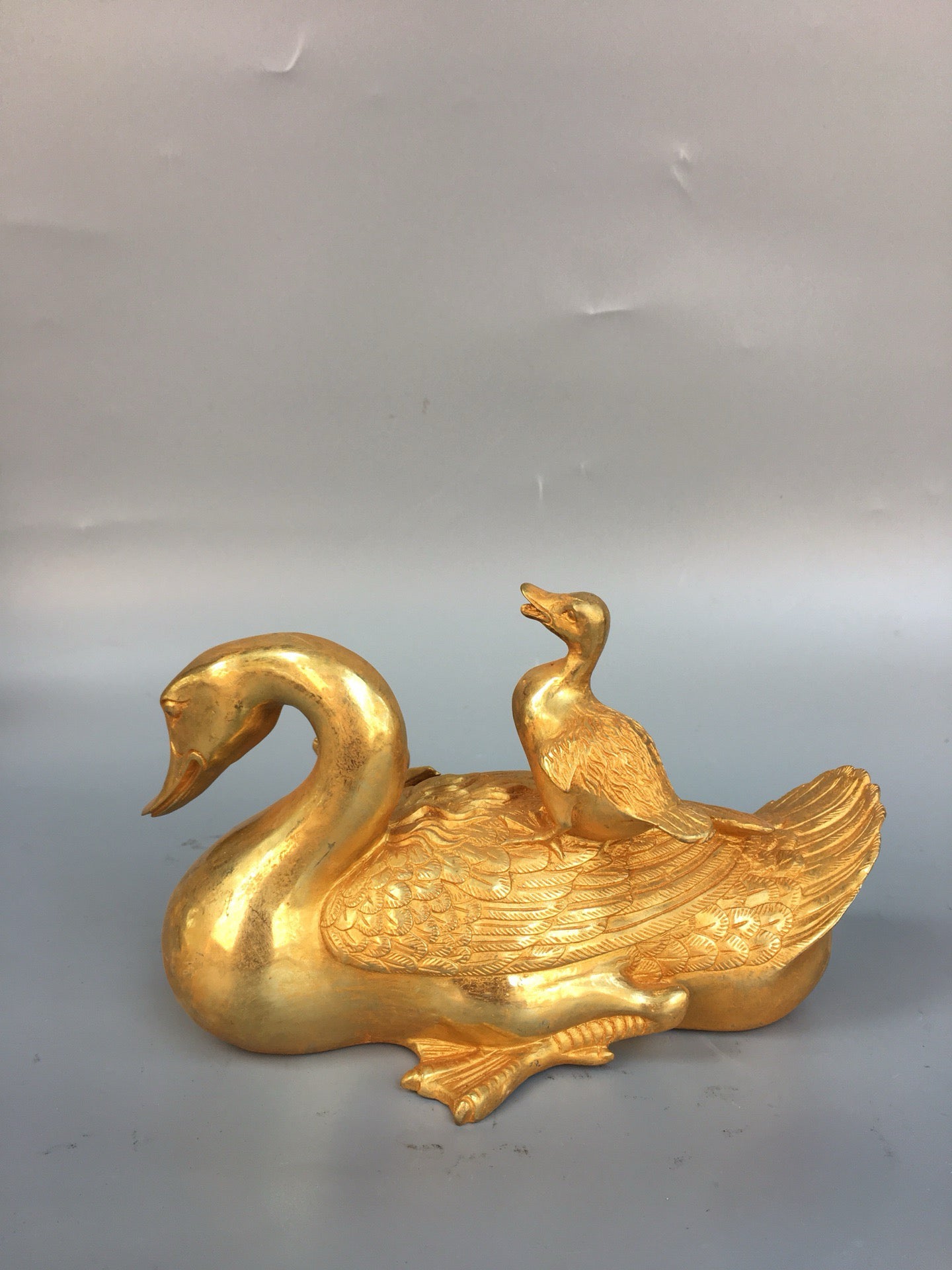 Chinese Antique Bronze Gilded Mandarin Duck