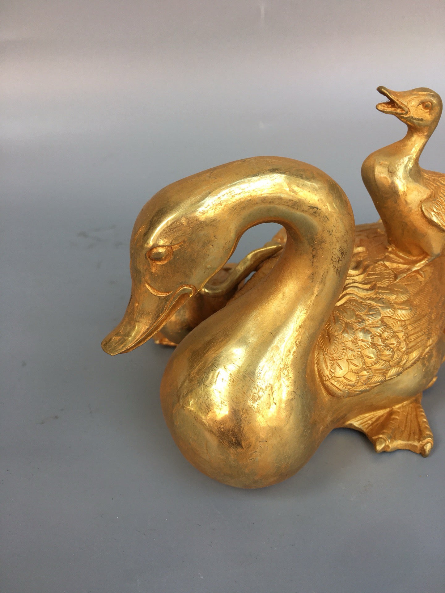 Chinese Antique Bronze Gilded Mandarin Duck