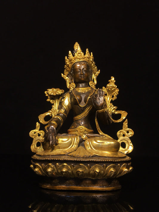 Chinese antique bronze gilded white Tara Buddha statue