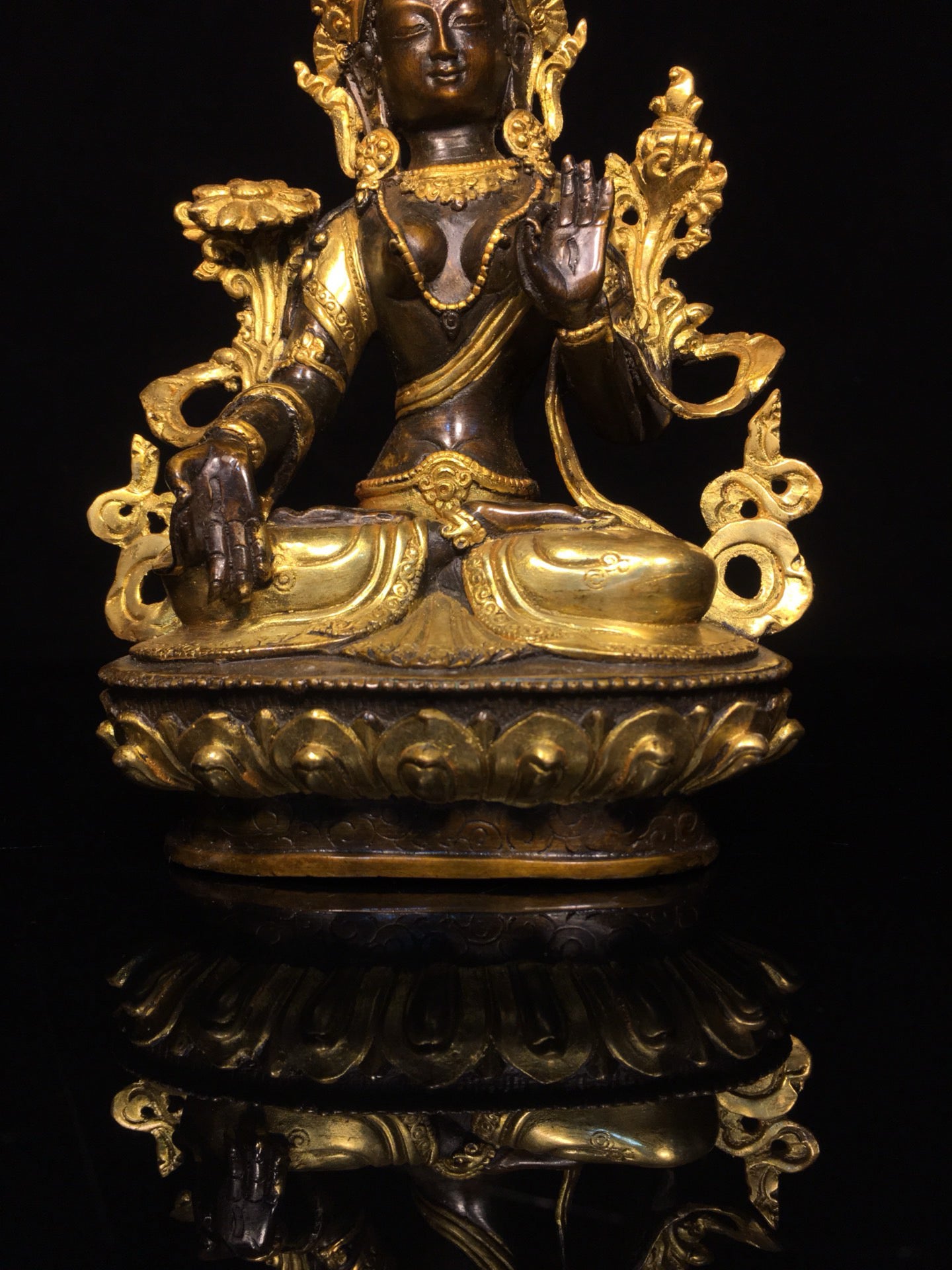 Chinese antique bronze gilded white Tara Buddha statue