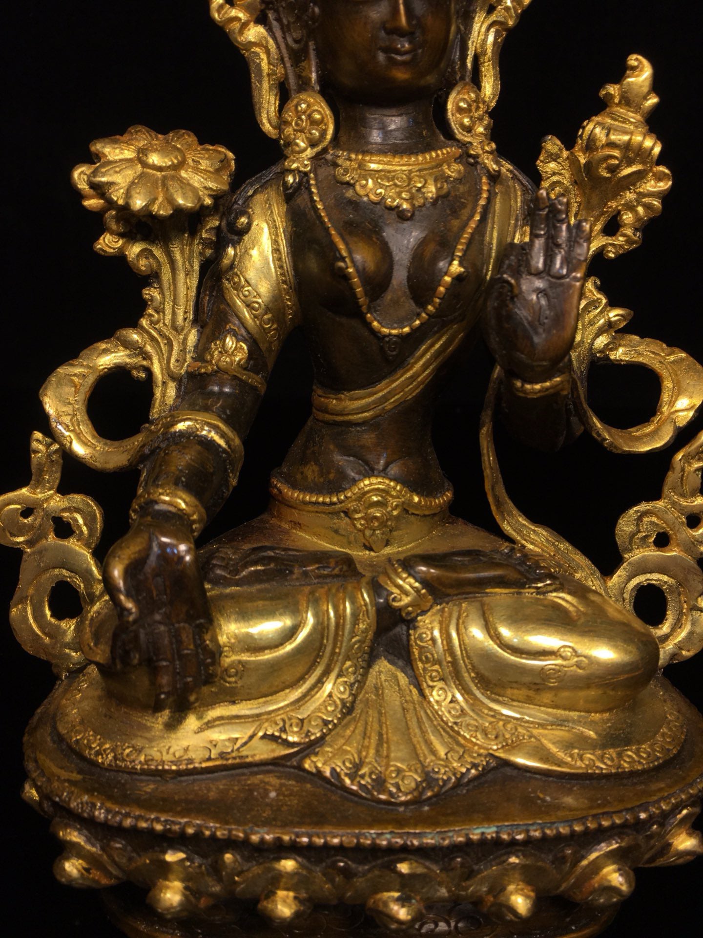 Chinese antique bronze gilded white Tara Buddha statue