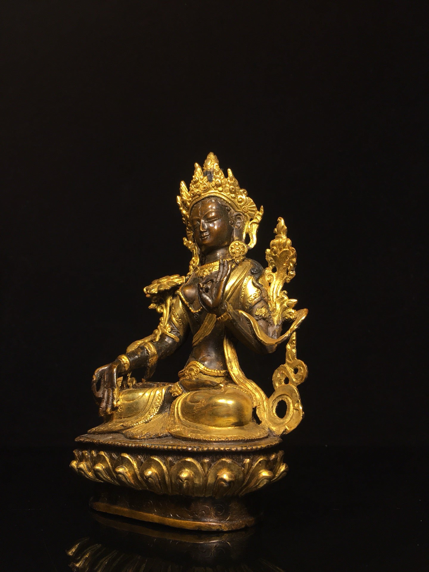 Chinese antique bronze gilded white Tara Buddha statue