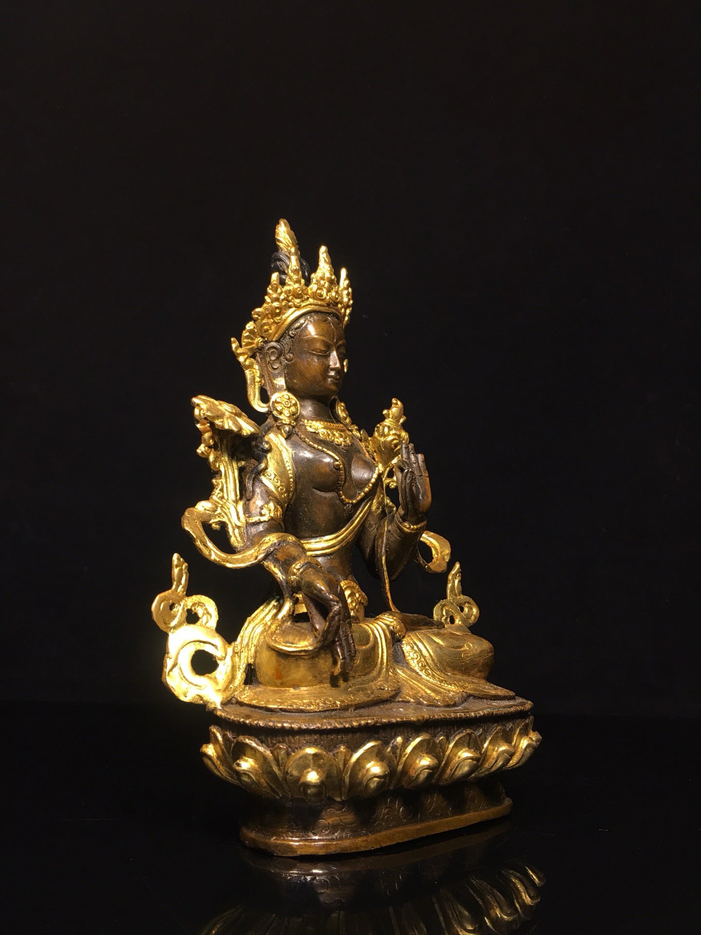 Chinese antique bronze gilded white Tara Buddha statue