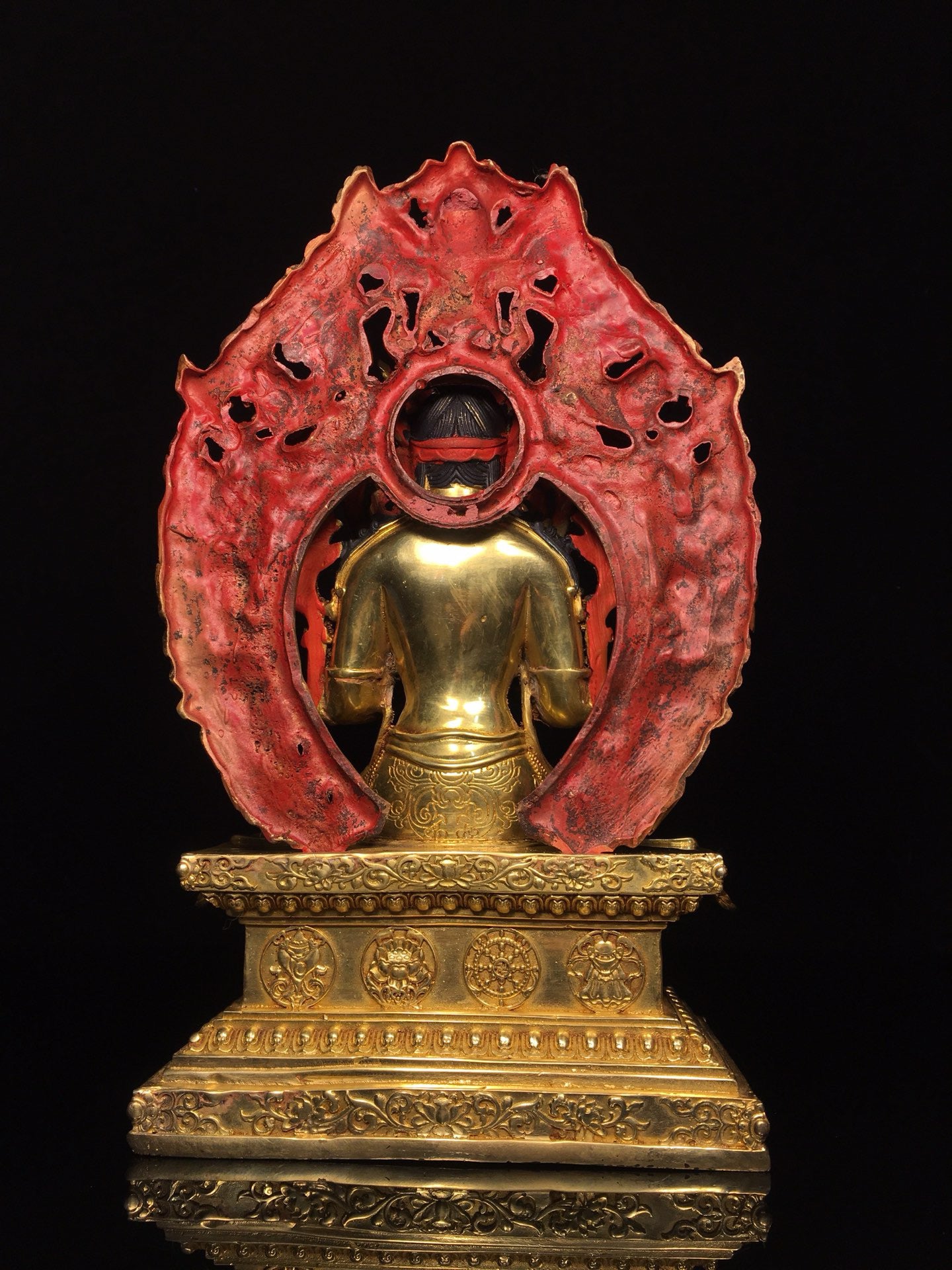 Chinese antique bronze gilded painted face with a strong Buddha statue (small size)
