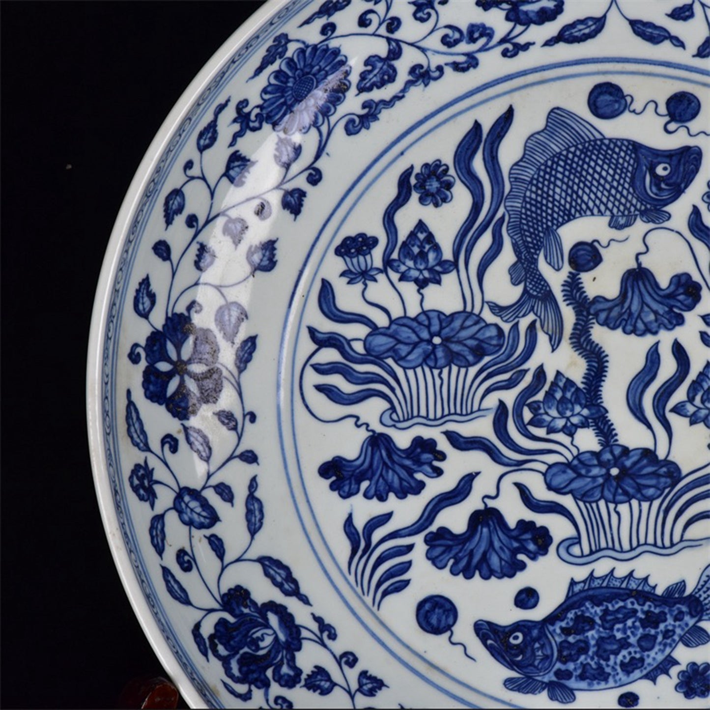 Chinese Antique Blue and White Fish and Algae Pattern Shang Pan