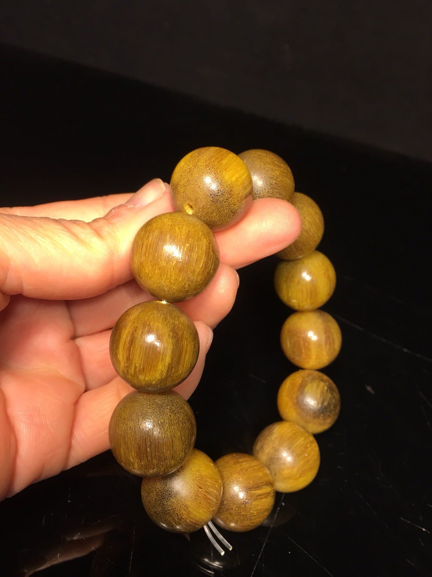 Chinese antique rhinoceros horn round bead bracelet