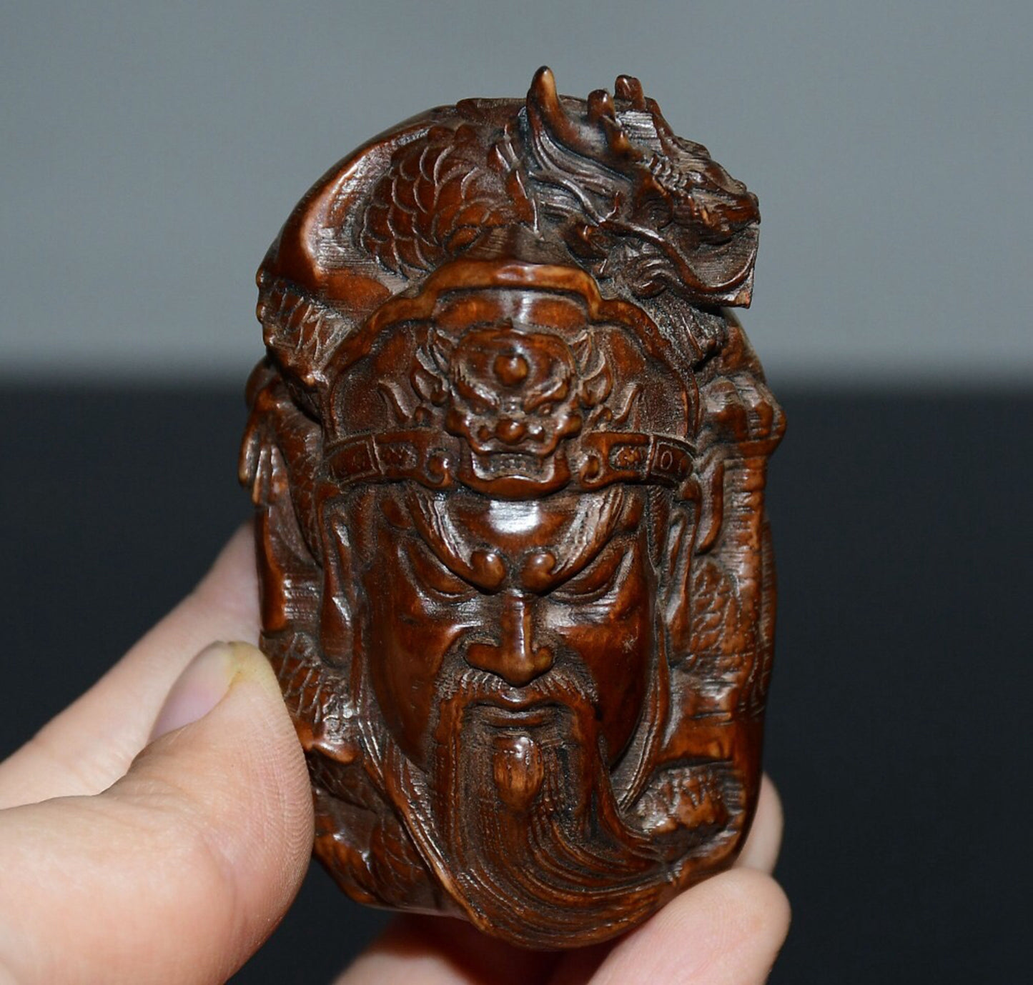 Chinese antique boxwood Guan Gong pendant