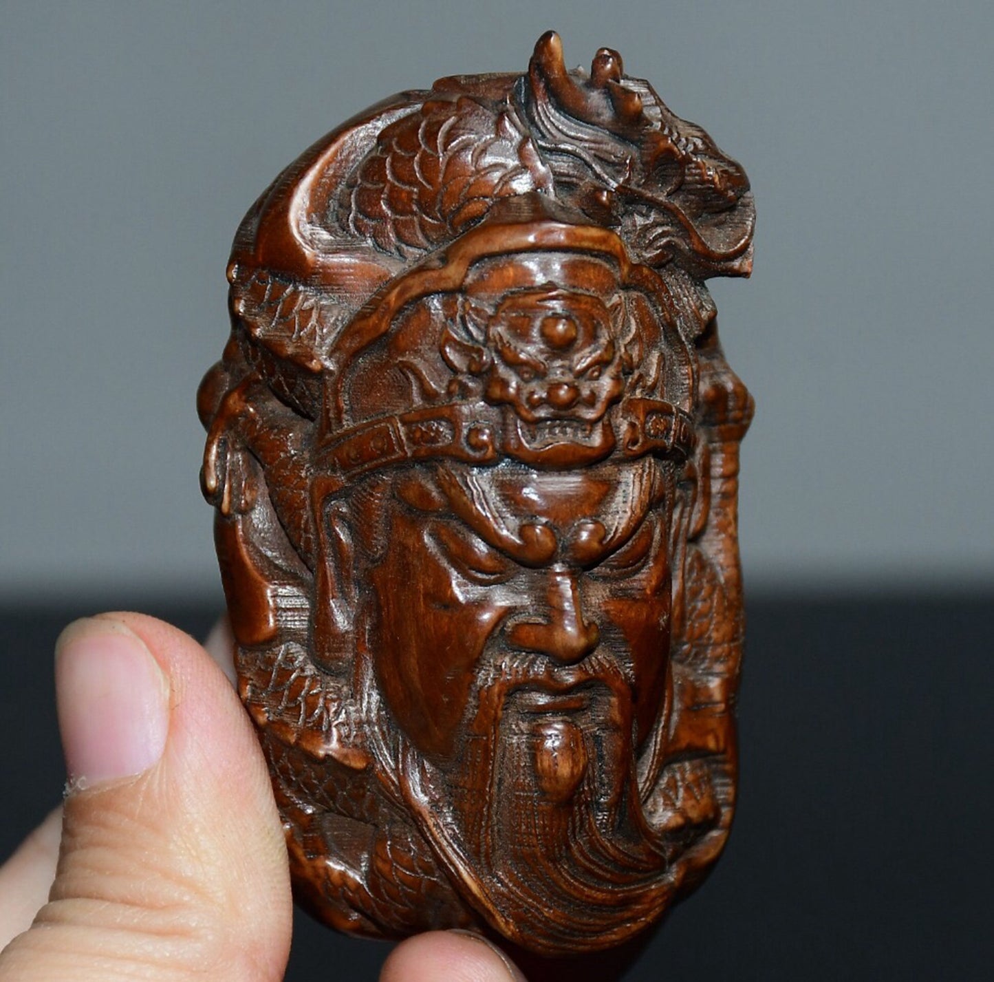 Chinese antique boxwood Guan Gong pendant