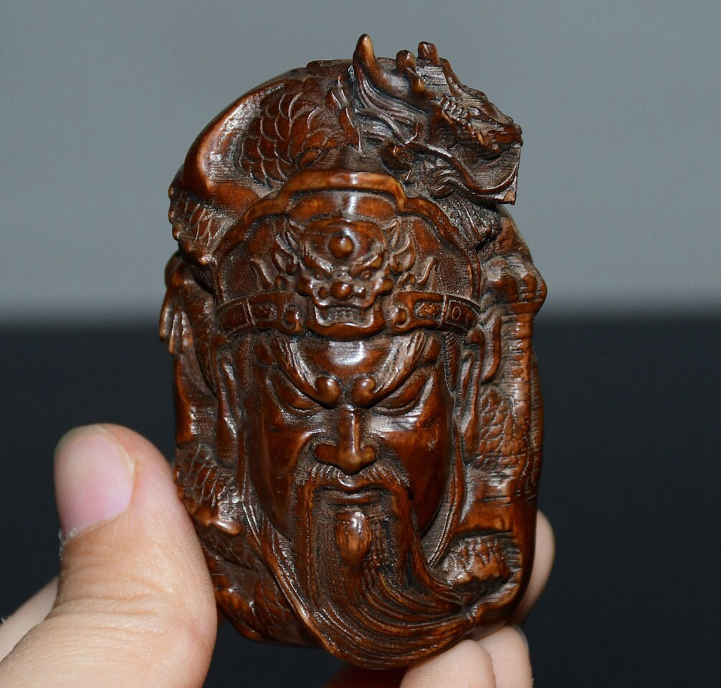 Chinese antique boxwood Guan Gong pendant