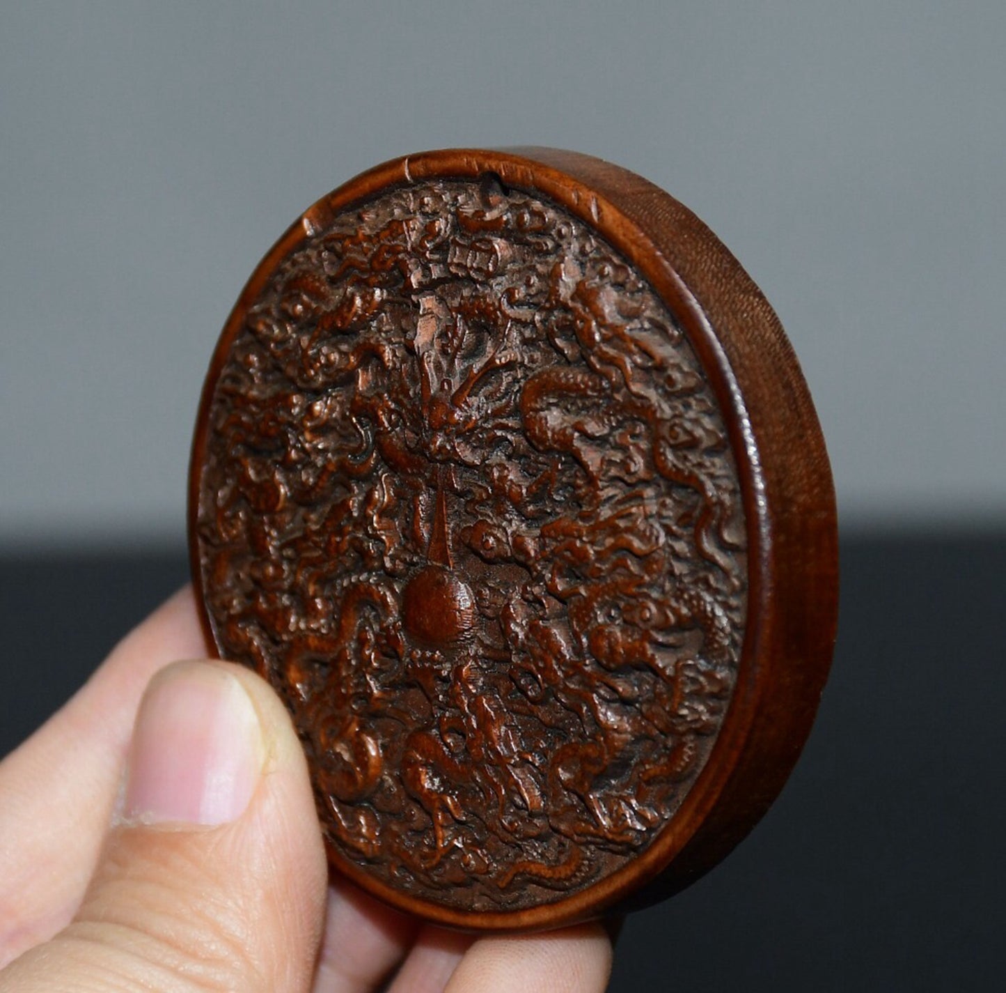 Chinese antique boxwood Nine Dragon pendant