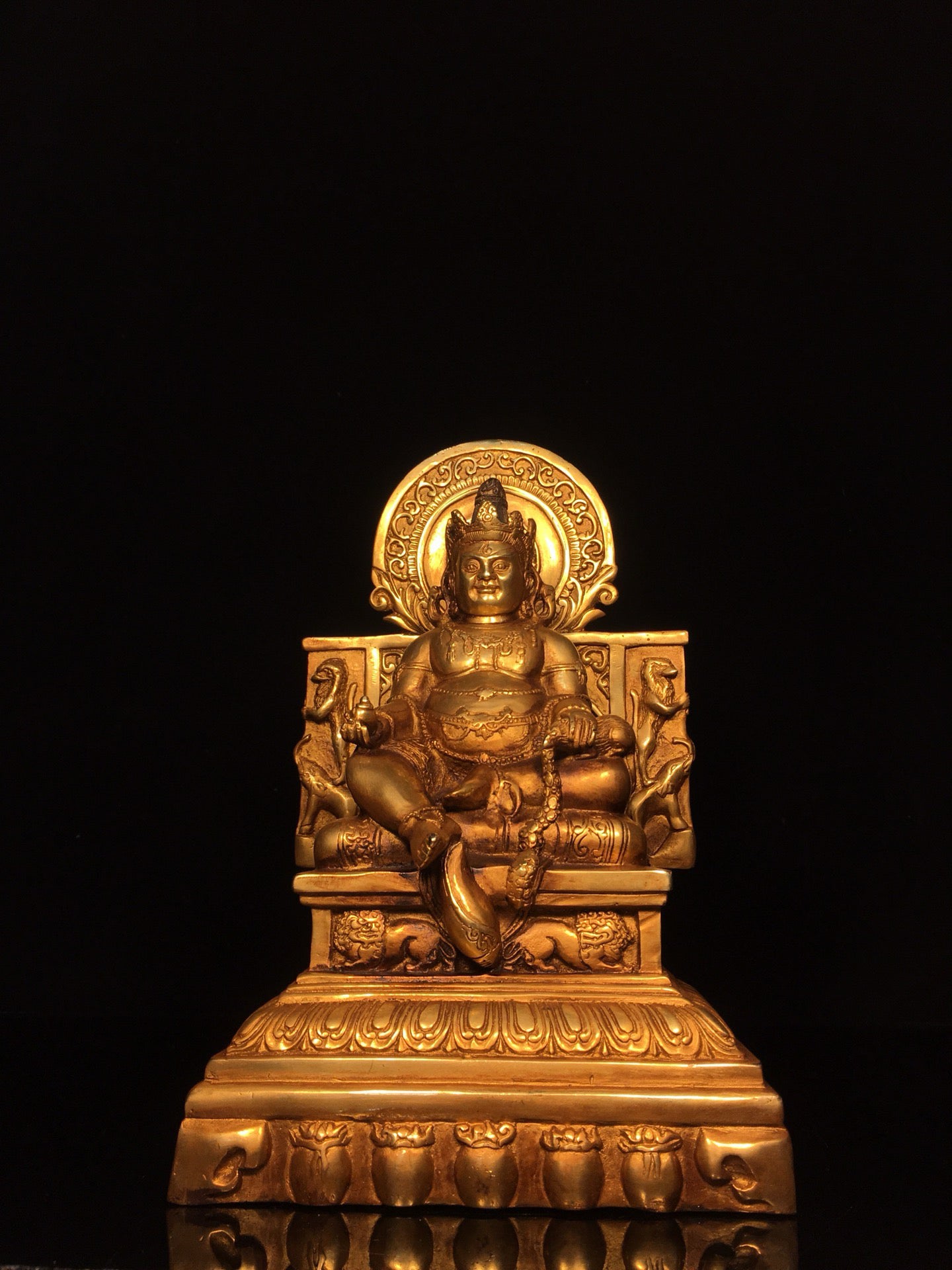 Chinese antique bronze gilded statue of the God of Wealth Buddha
