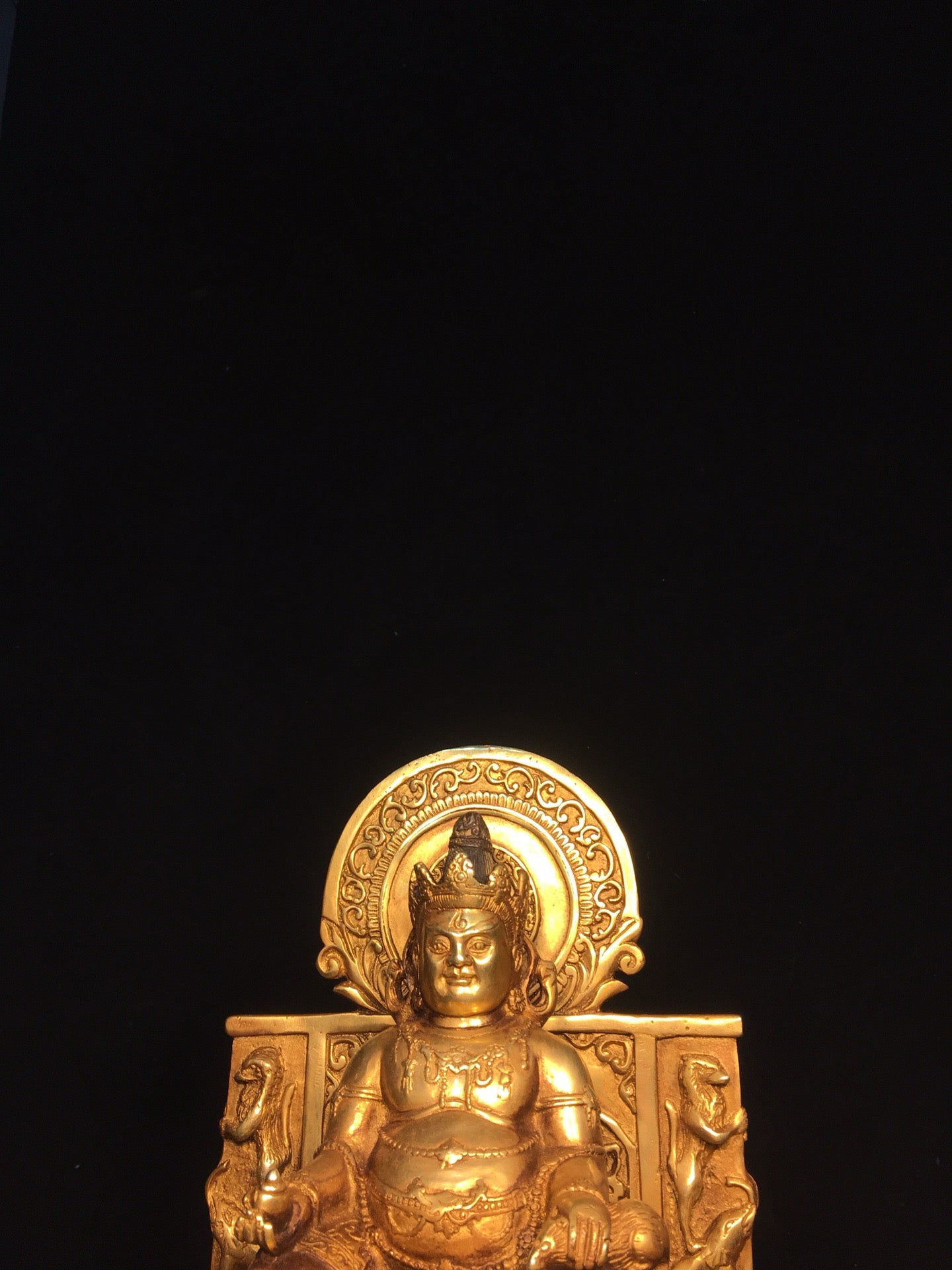 Chinese antique bronze gilded statue of the God of Wealth Buddha