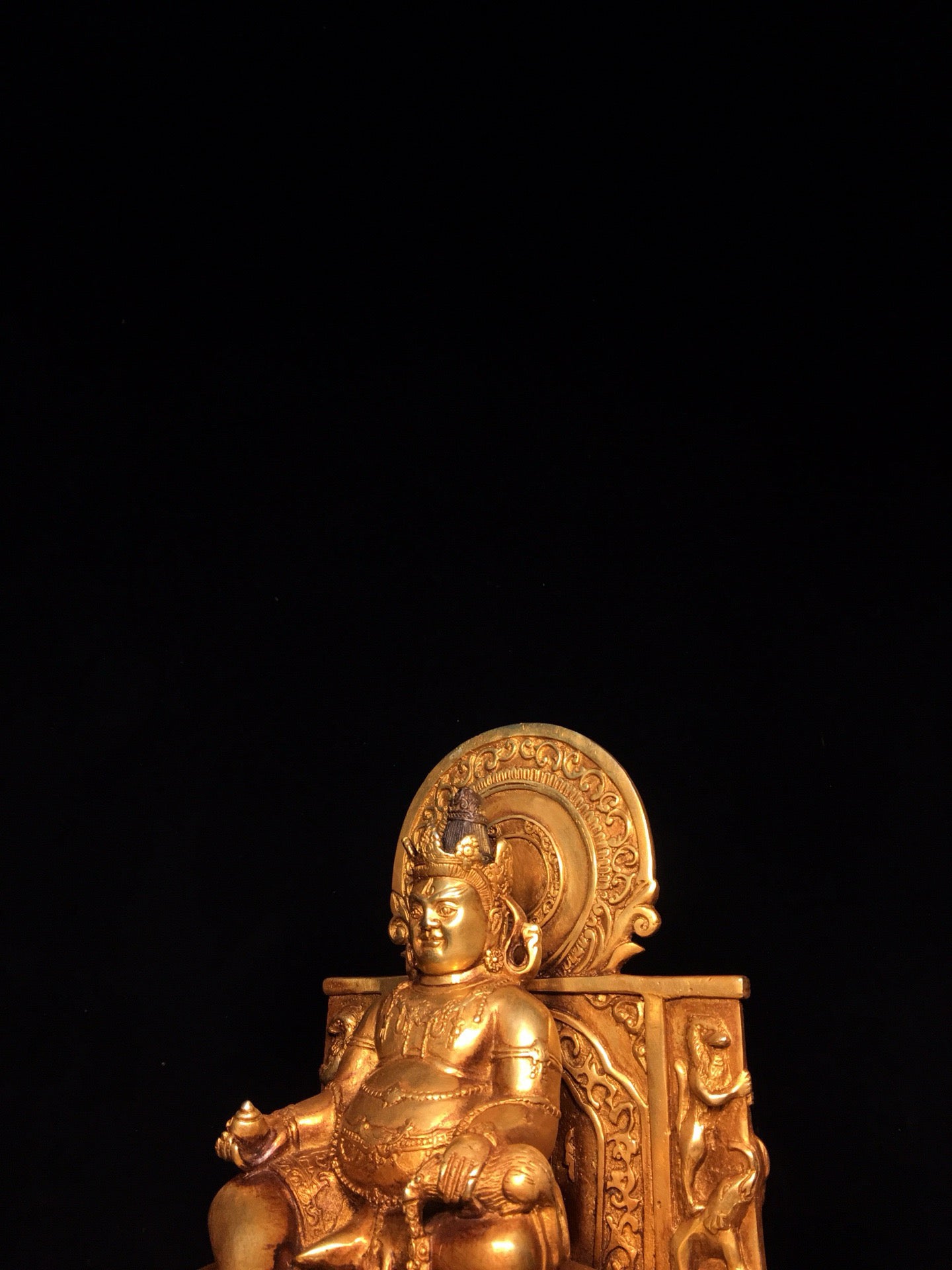 Chinese antique bronze gilded statue of the God of Wealth Buddha