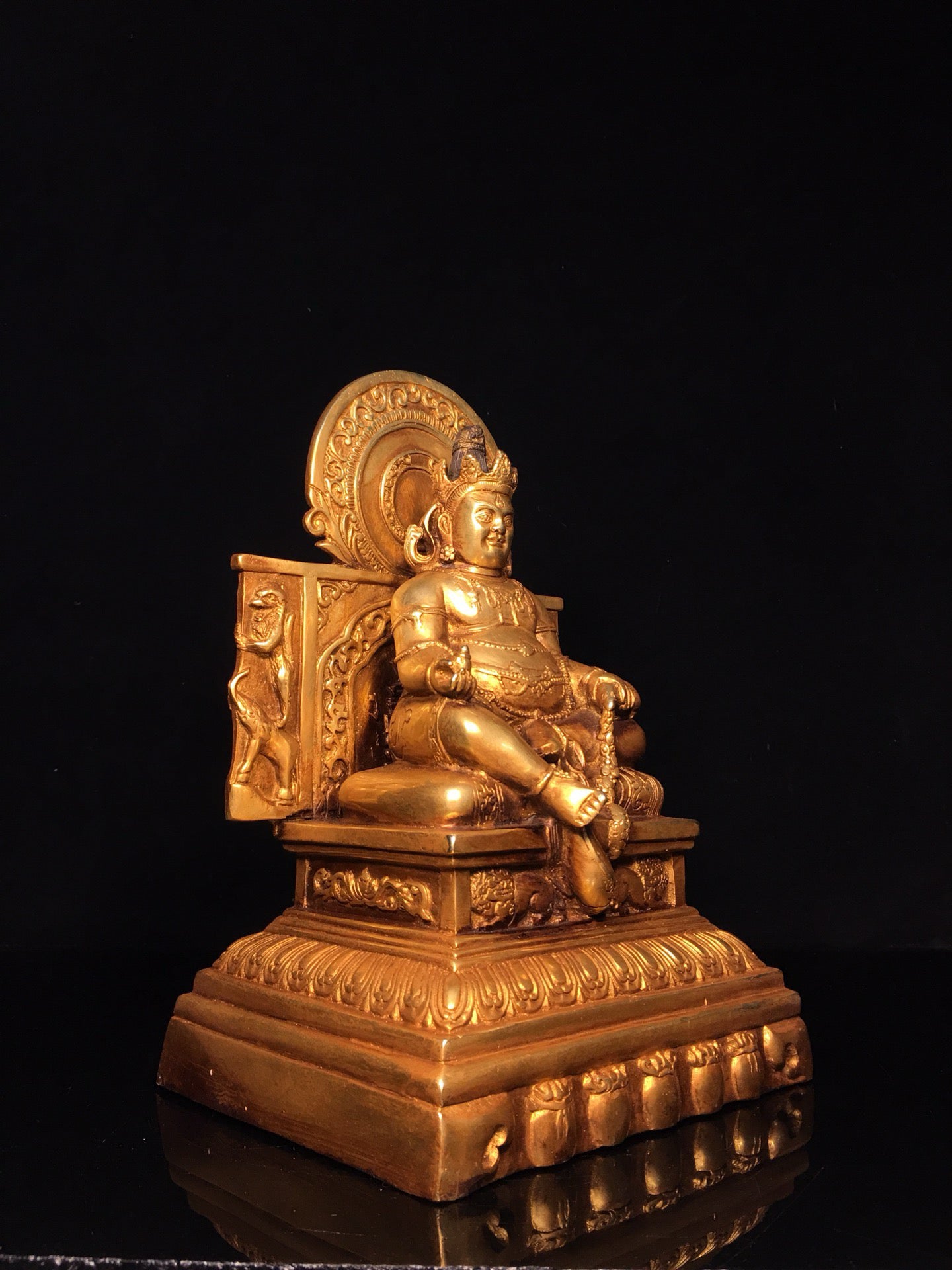 Chinese antique bronze gilded statue of the God of Wealth Buddha