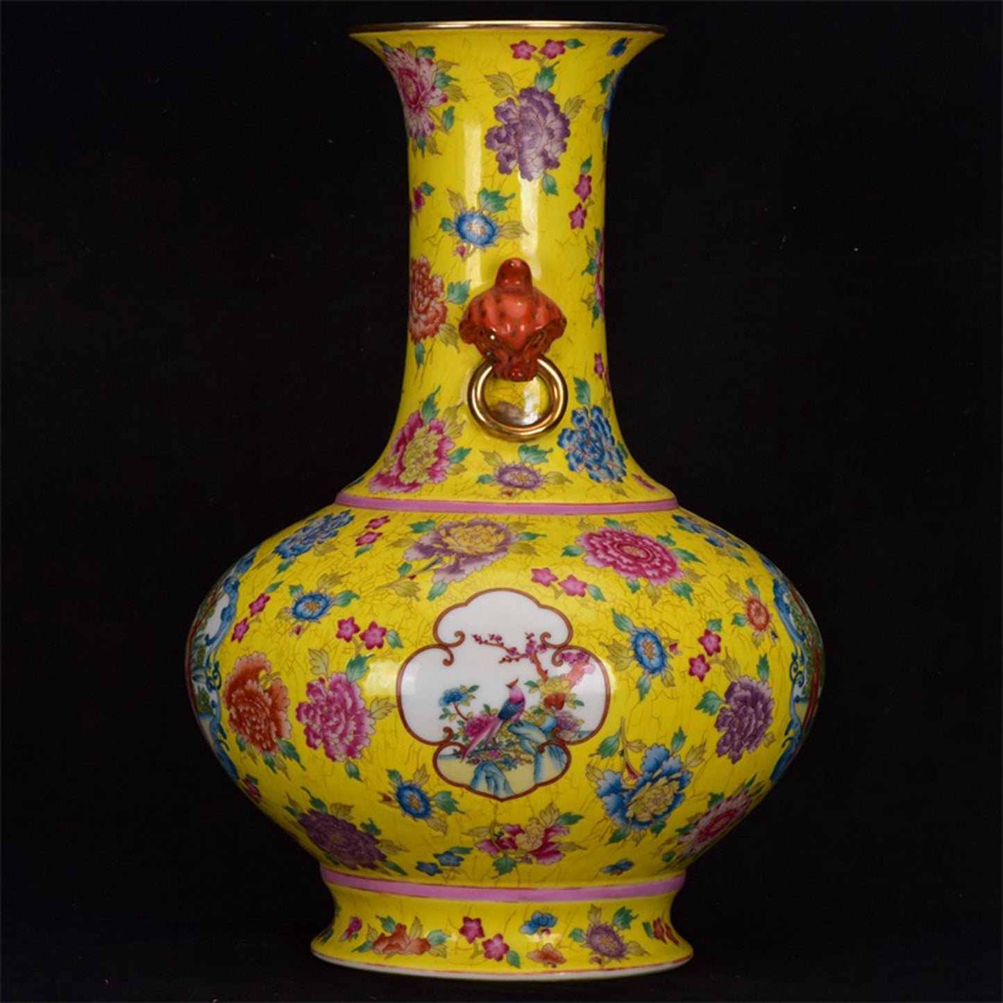 Chinese Antique Figure Pattern Double Ear Gold Painted Bottle