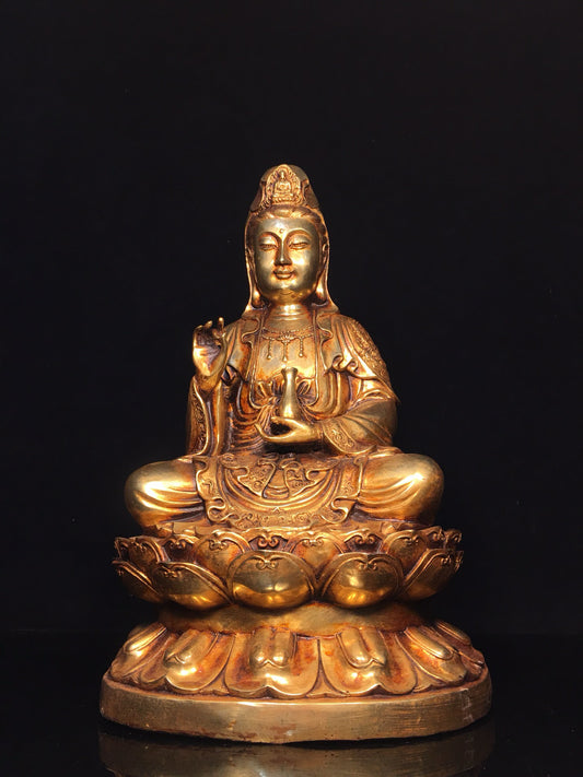 Chinese antique bronze gilded statue of Guanyin Bodhisattva