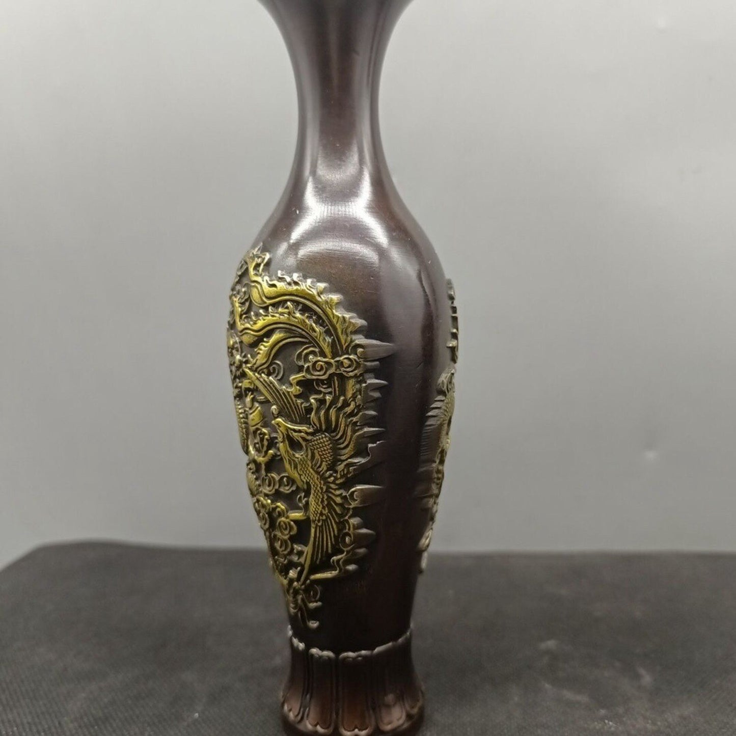 Chinese antique pure copper dragon and phoenix vase