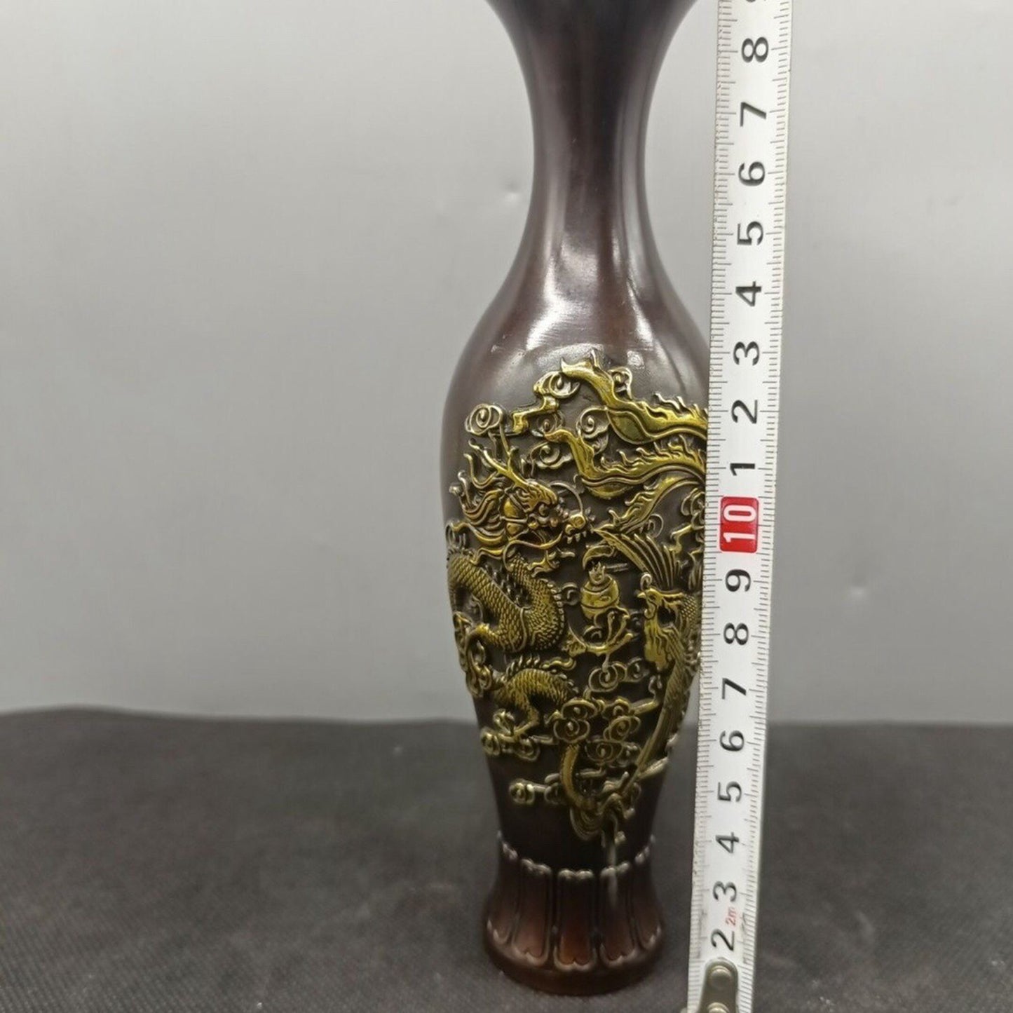 Chinese antique pure copper dragon and phoenix vase