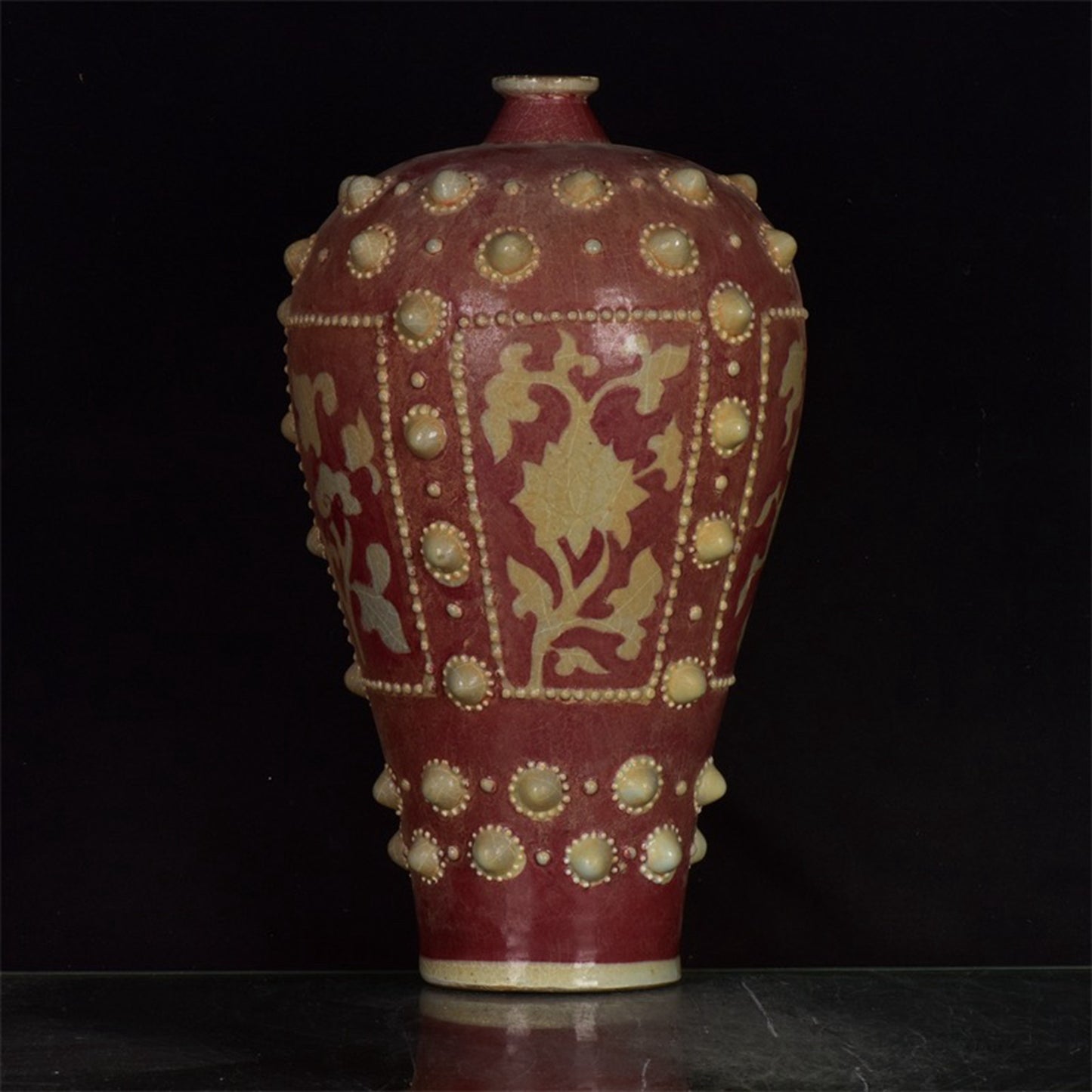 Chinese antique red and white drum nail plum vase