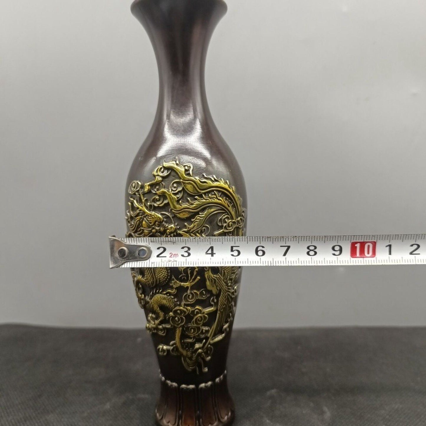 Chinese antique pure copper dragon and phoenix vase