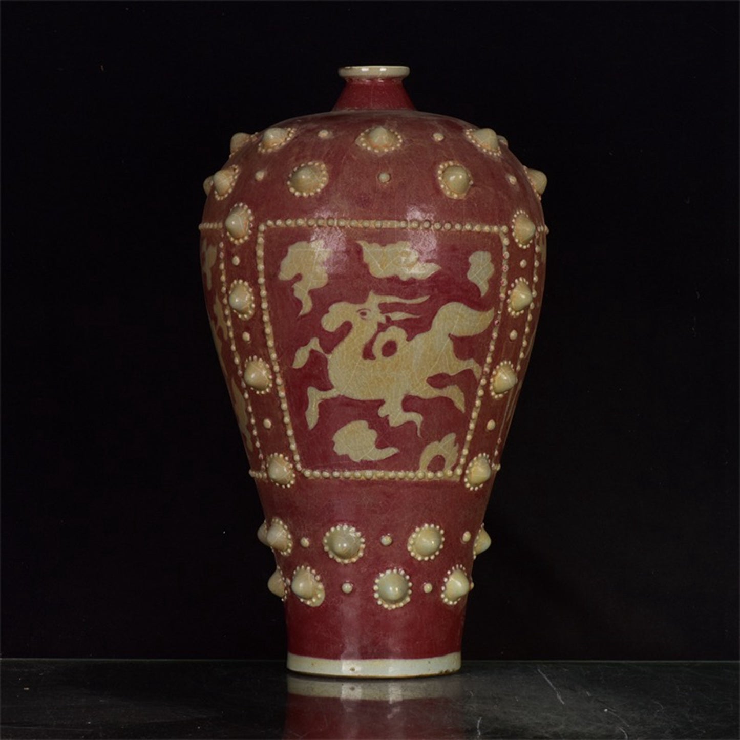 Chinese antique red and white drum nail plum vase