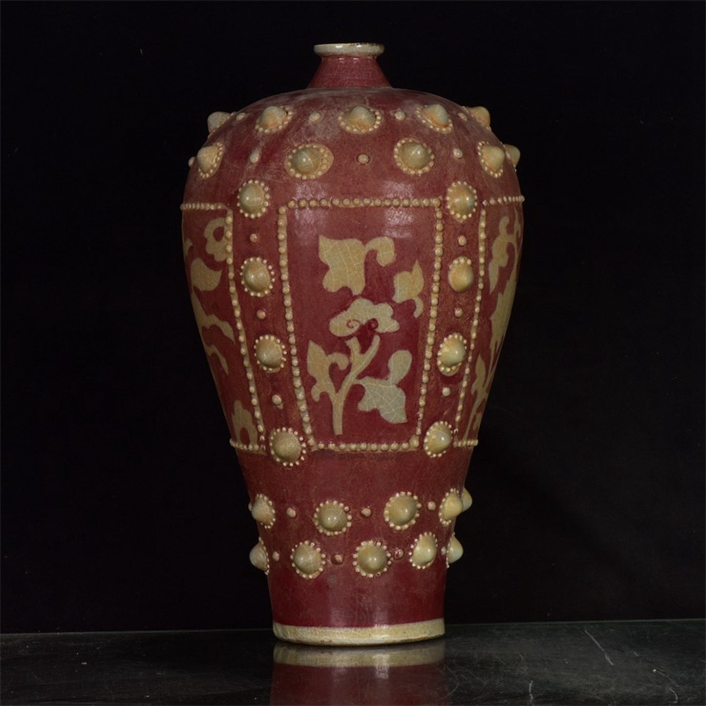 Chinese antique red and white drum nail plum vase