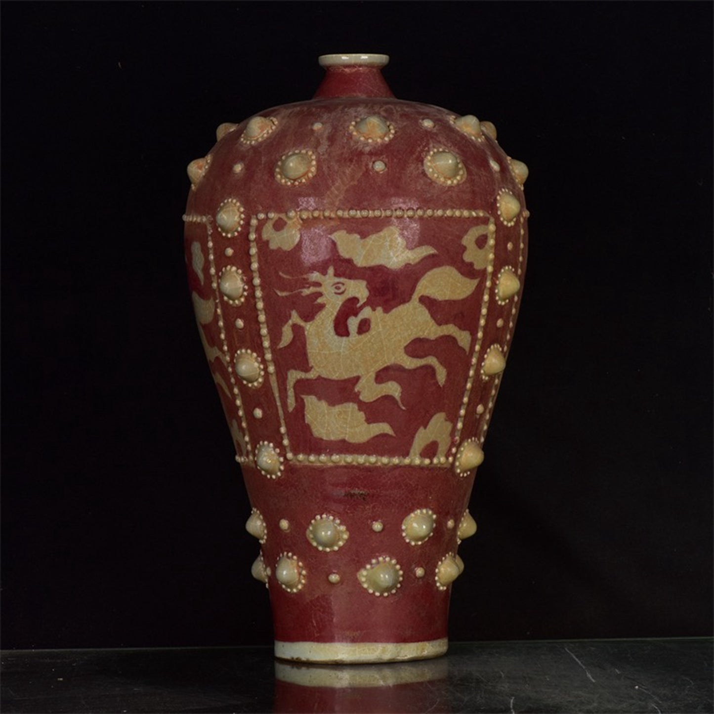 Chinese antique red and white drum nail plum vase