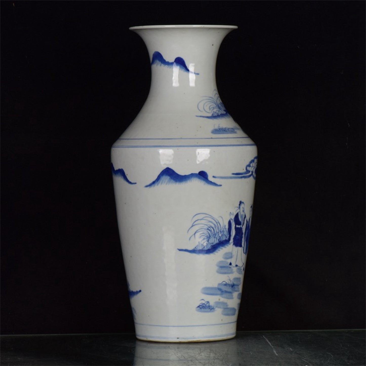 Chinese Antique Blue and White Landscape Pattern Folded Shoulder Bottle