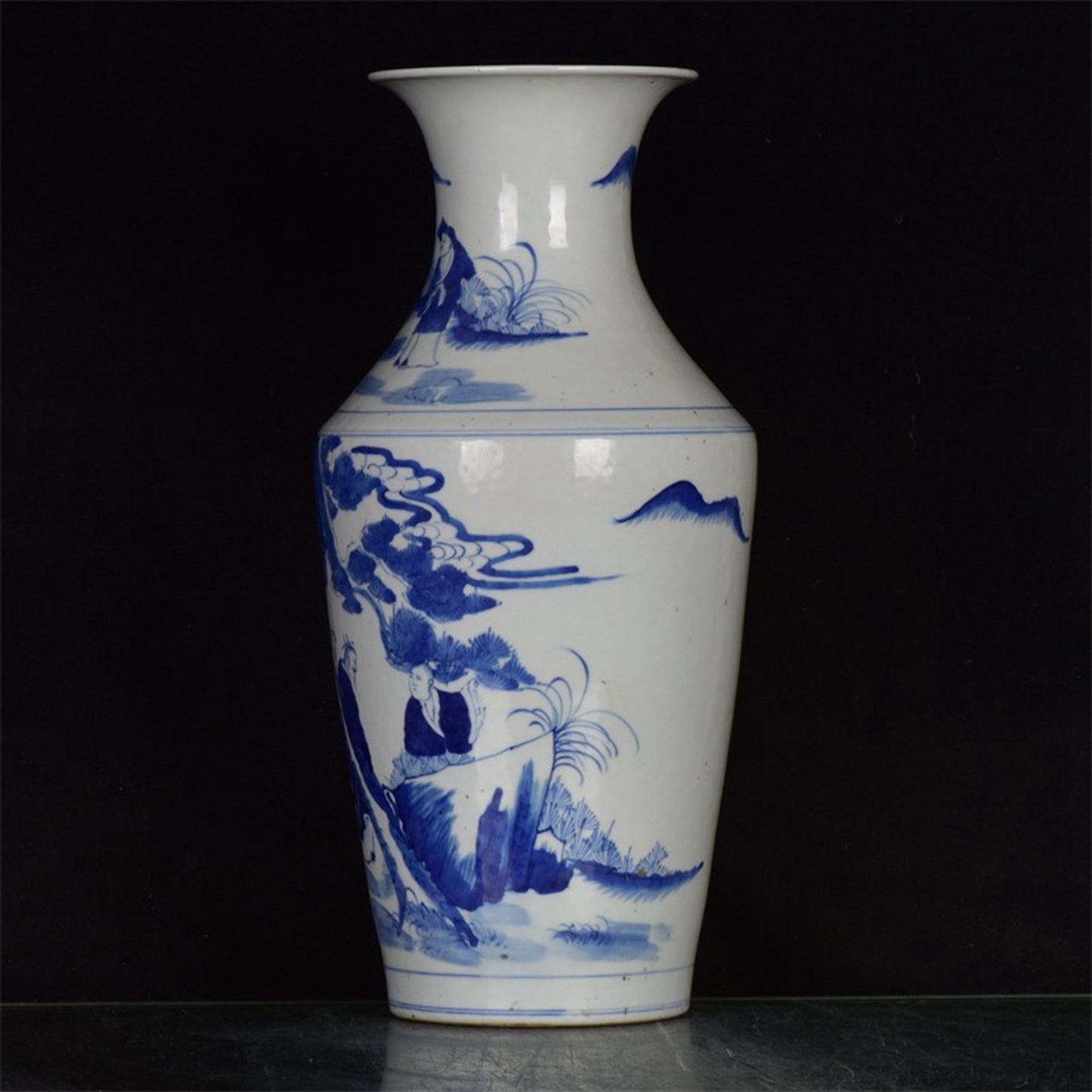 Chinese Antique Blue and White Landscape Pattern Folded Shoulder Bottle