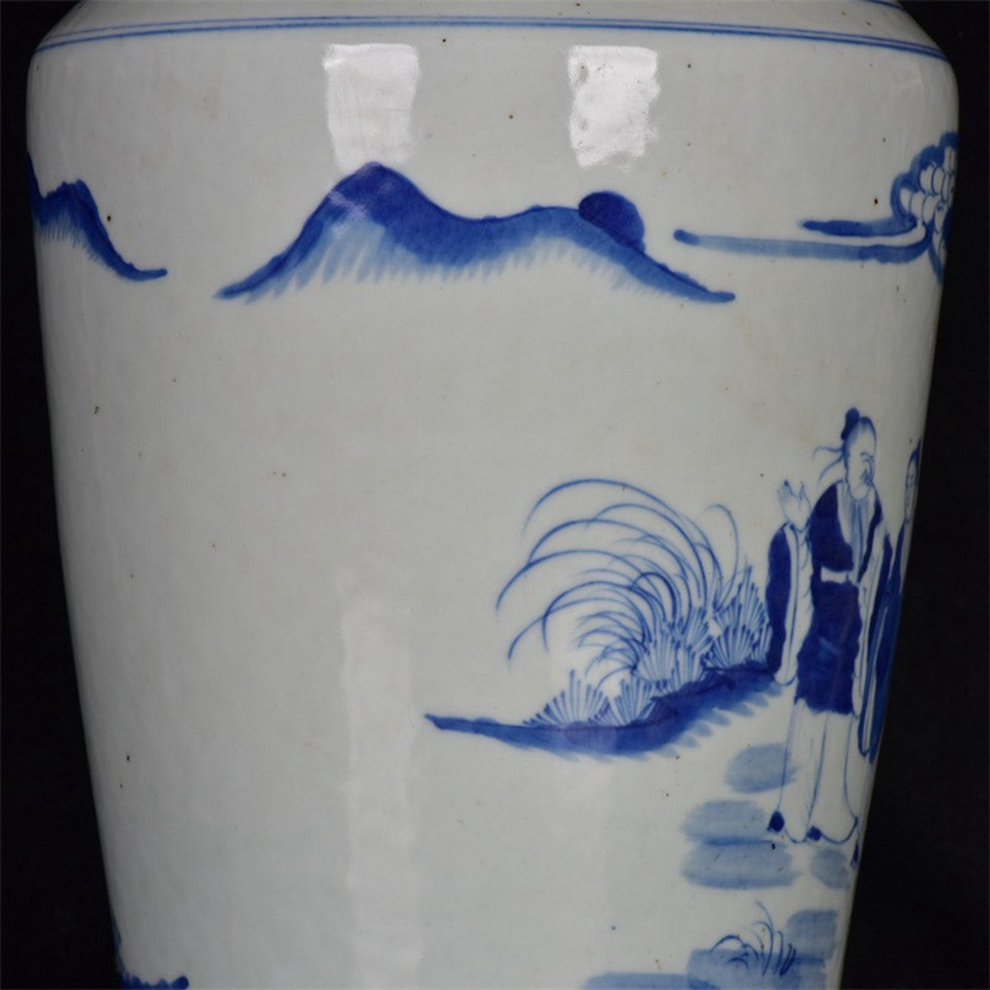 Chinese Antique Blue and White Landscape Pattern Folded Shoulder Bottle