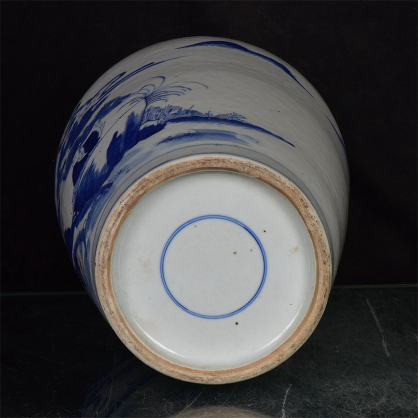 Chinese Antique Blue and White Landscape Pattern Folded Shoulder Bottle