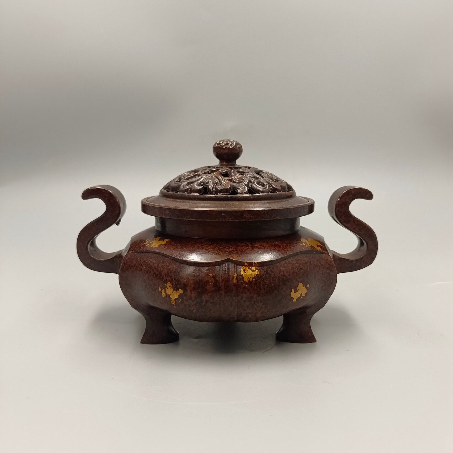 Chinese antique Ruyi ear flower covered copper incense burner
