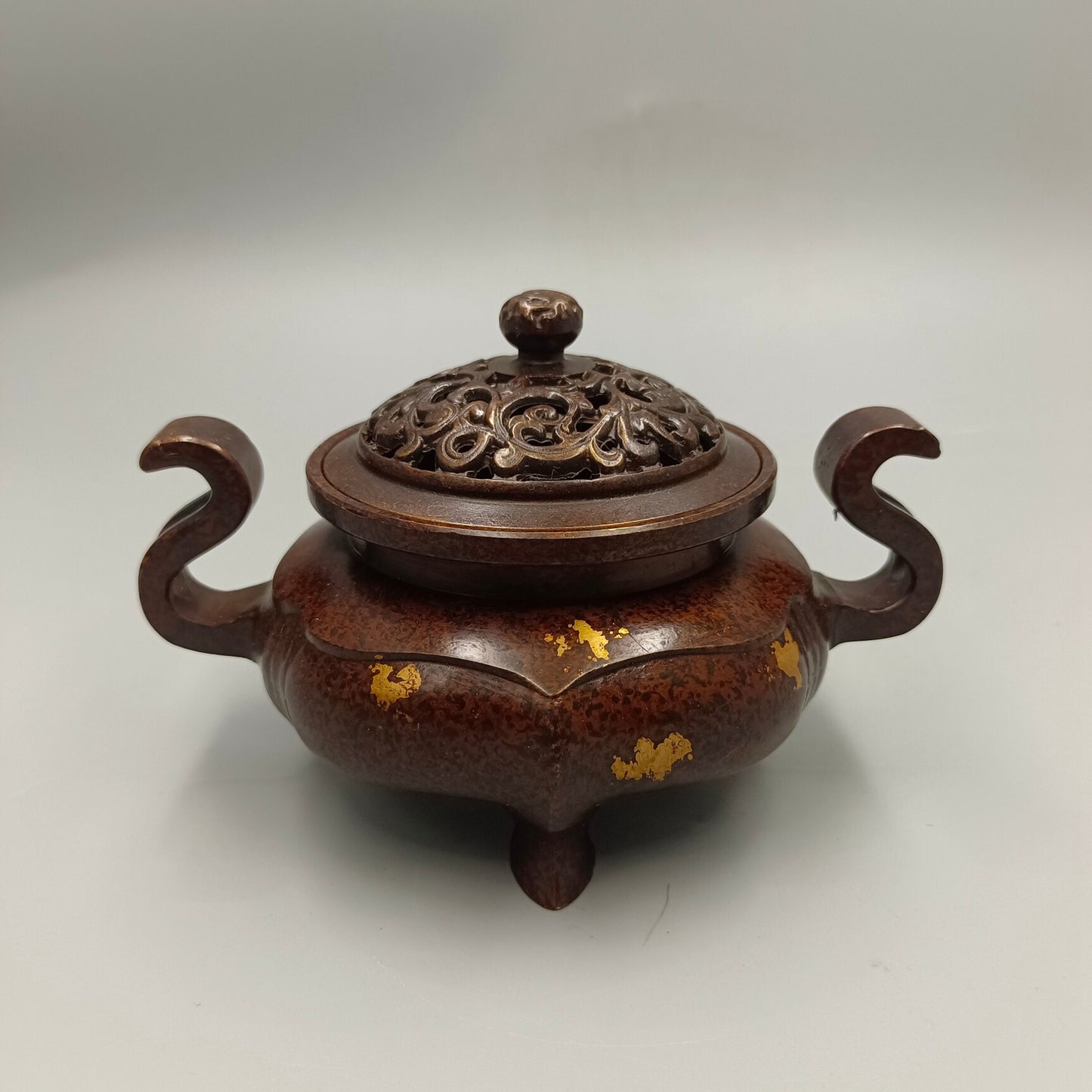 Chinese antique Ruyi ear flower covered copper incense burner