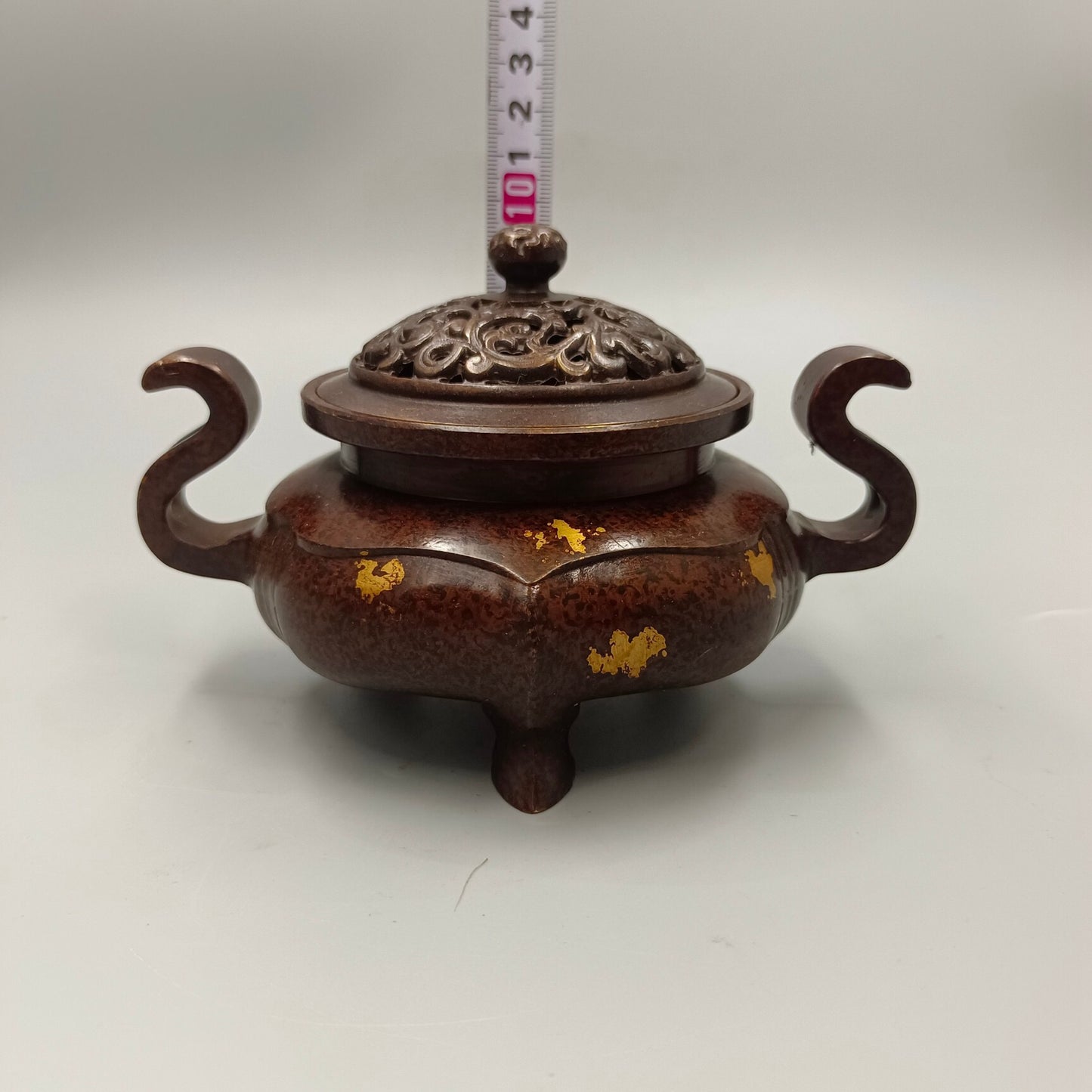 Chinese antique Ruyi ear flower covered copper incense burner