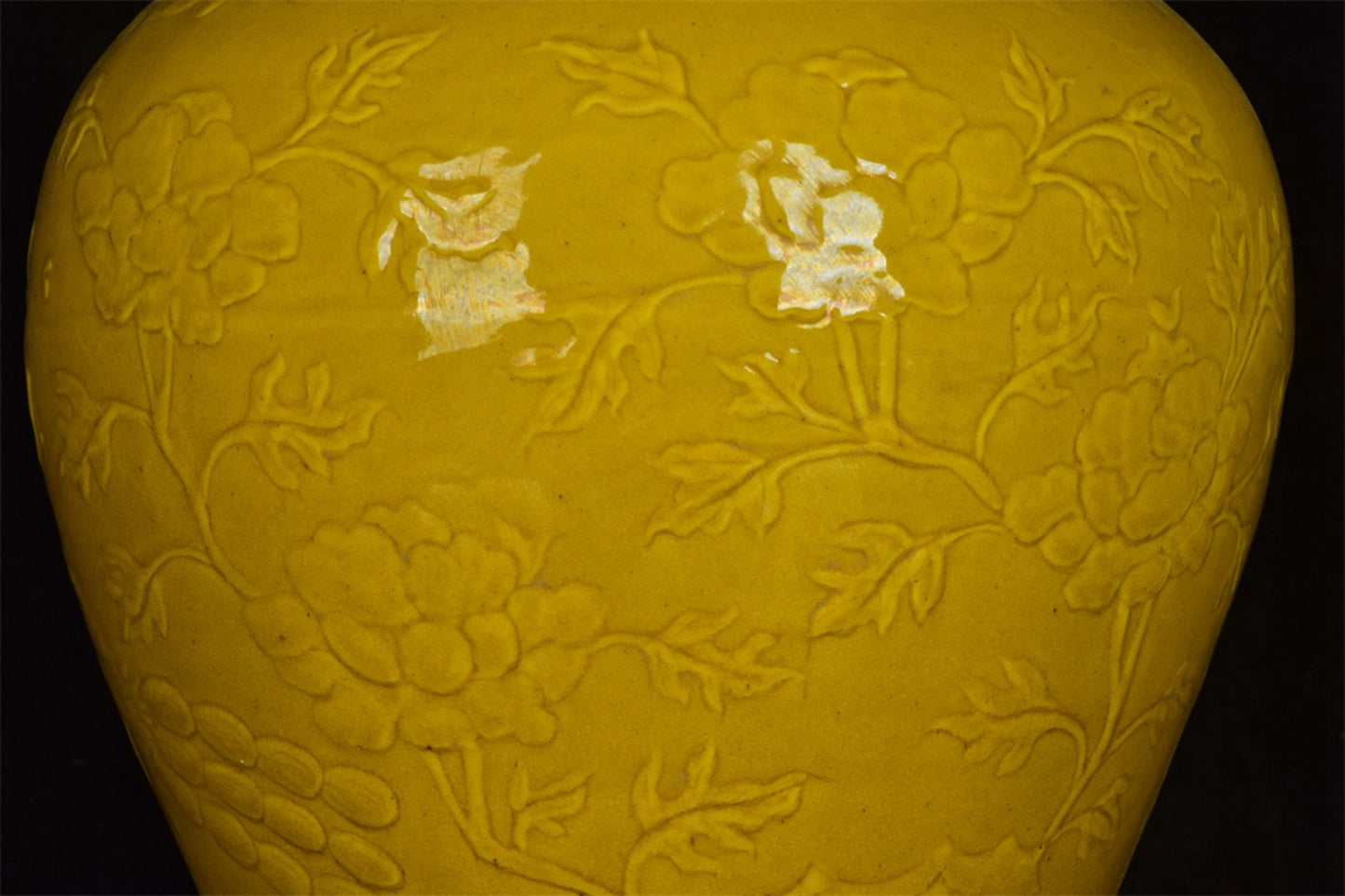 Chinese antique yellow glazed plum vase with flower and bird patterns
