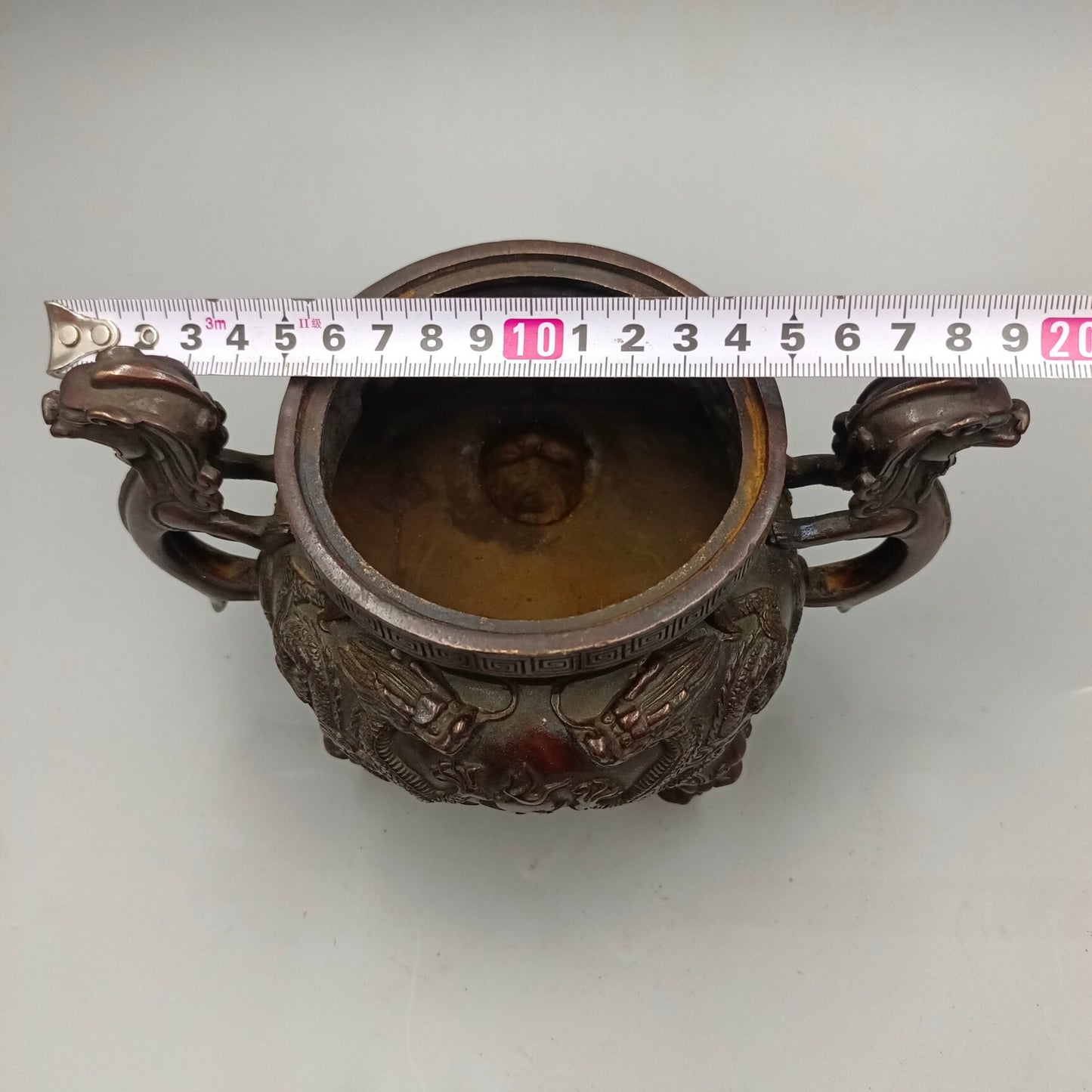 Chinese Antique Double Dragons Playing with Pearls and Pixiu Covering Copper Smoked Incense Stove